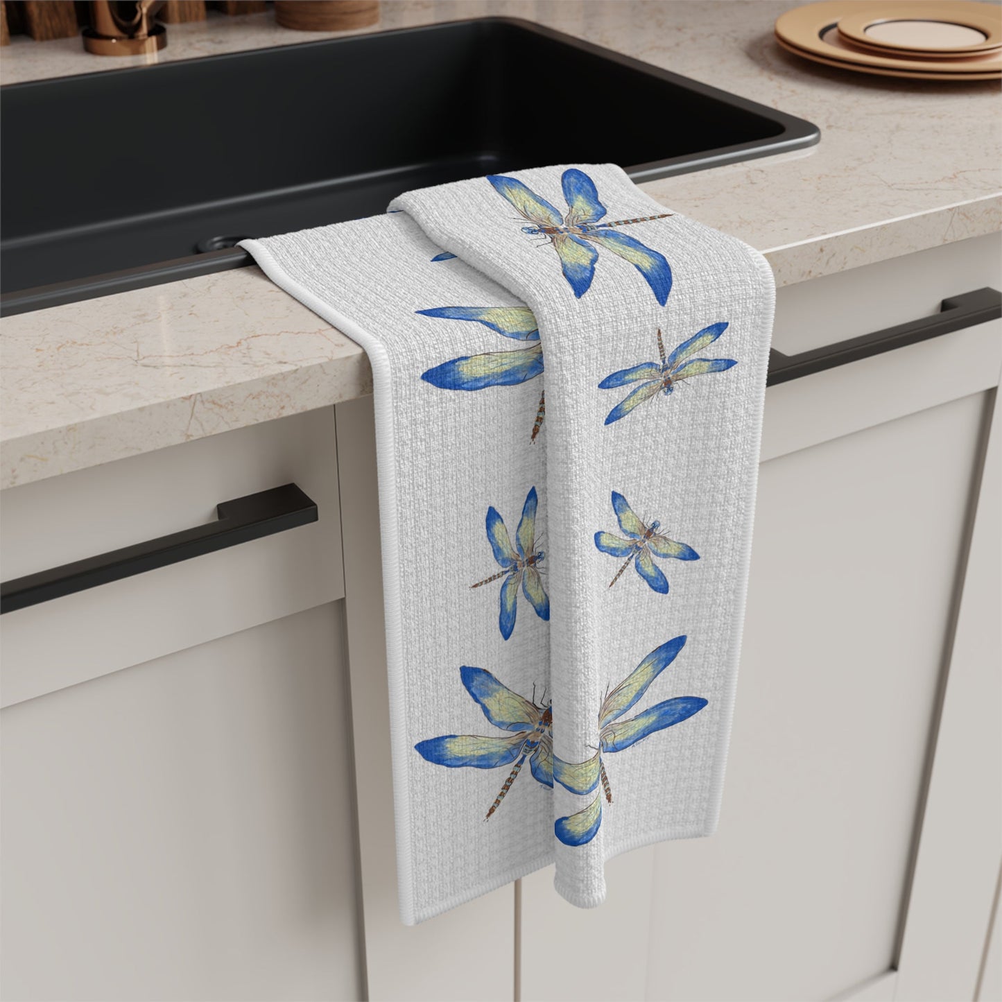 Dragonflies Microfiber Waffle Towel - Blue Cava