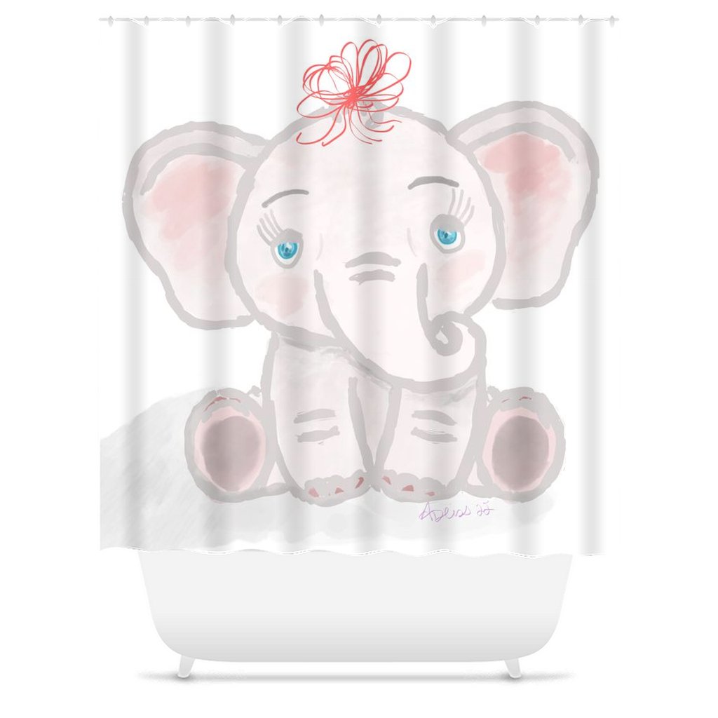 “Ella” The Elephant Shower Curtain - Blue Cava