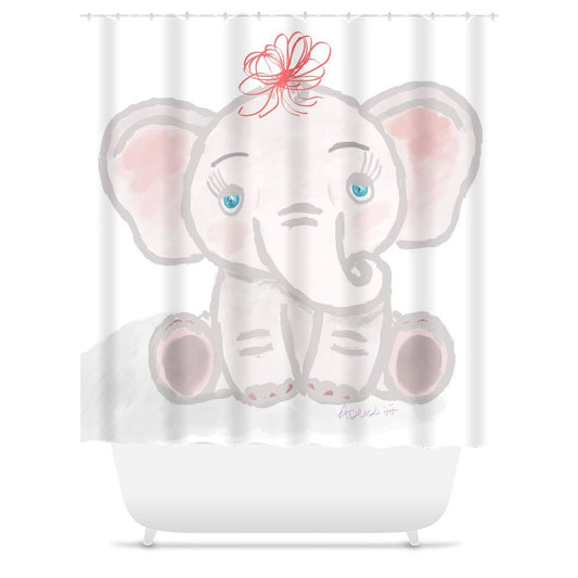 “Ella” The Elephant Shower Curtain - Blue Cava