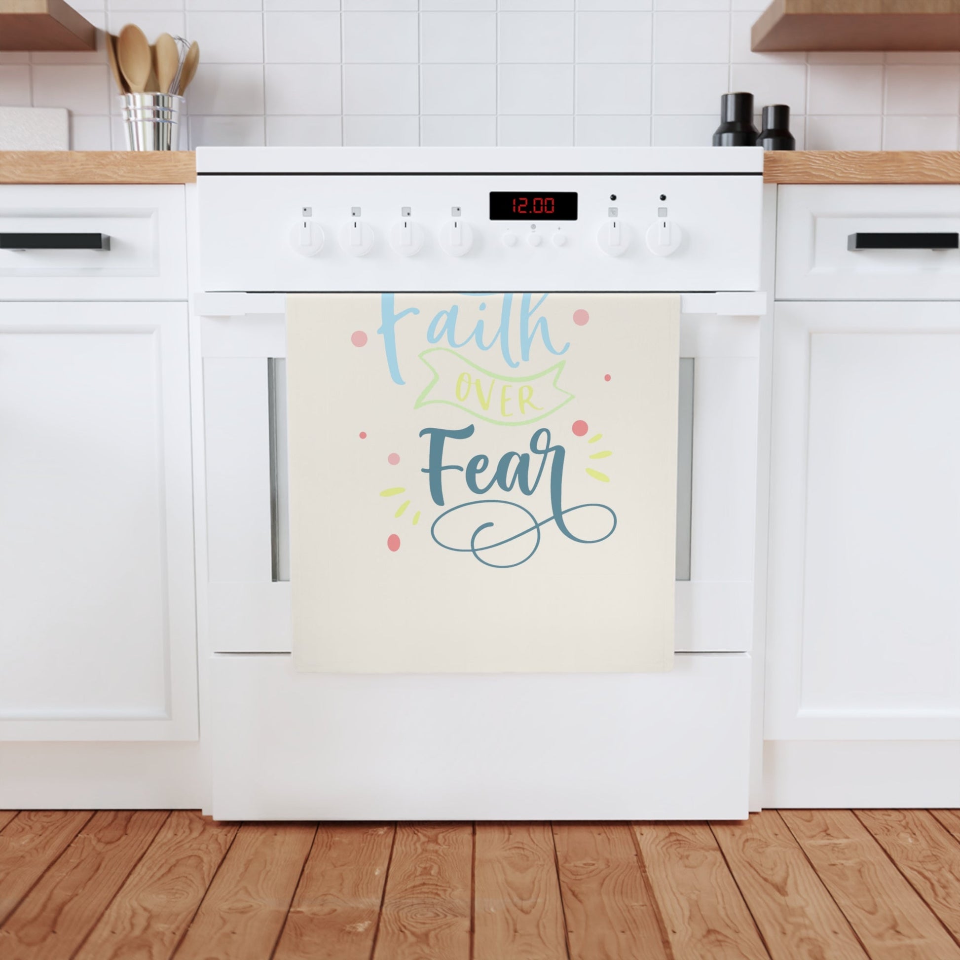 Faith Over Fear Cotton Tea Towel - Blue Cava