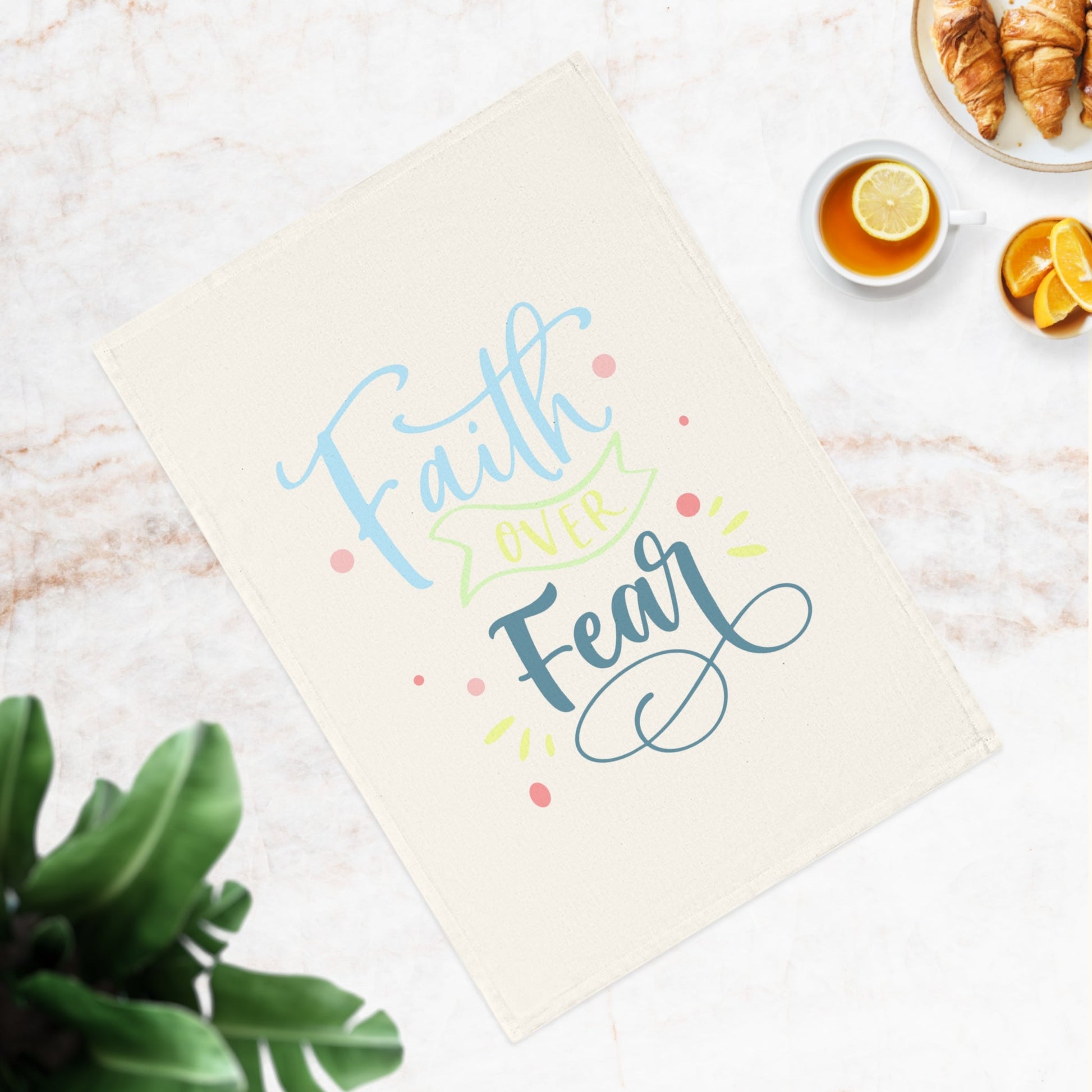 Faith Over Fear Cotton Tea Towel - Blue Cava