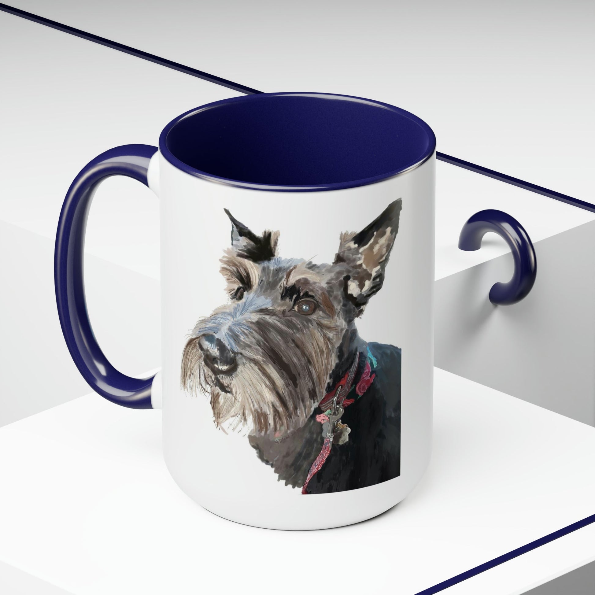 “Fala” Dog Two-Tone Coffee Mugs, 15oz - Blue Cava