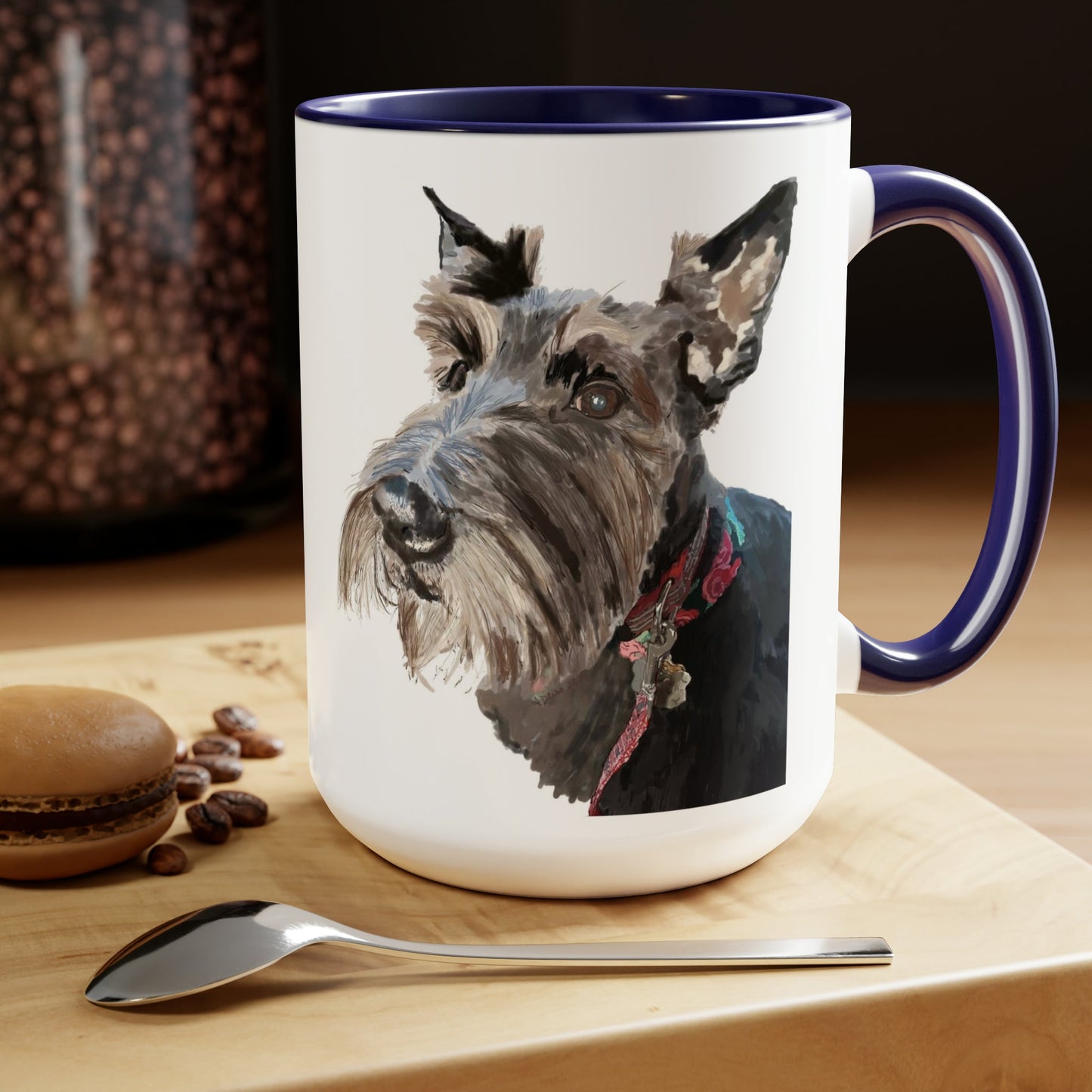 “Fala” Dog Two-Tone Coffee Mugs, 15oz - Blue Cava