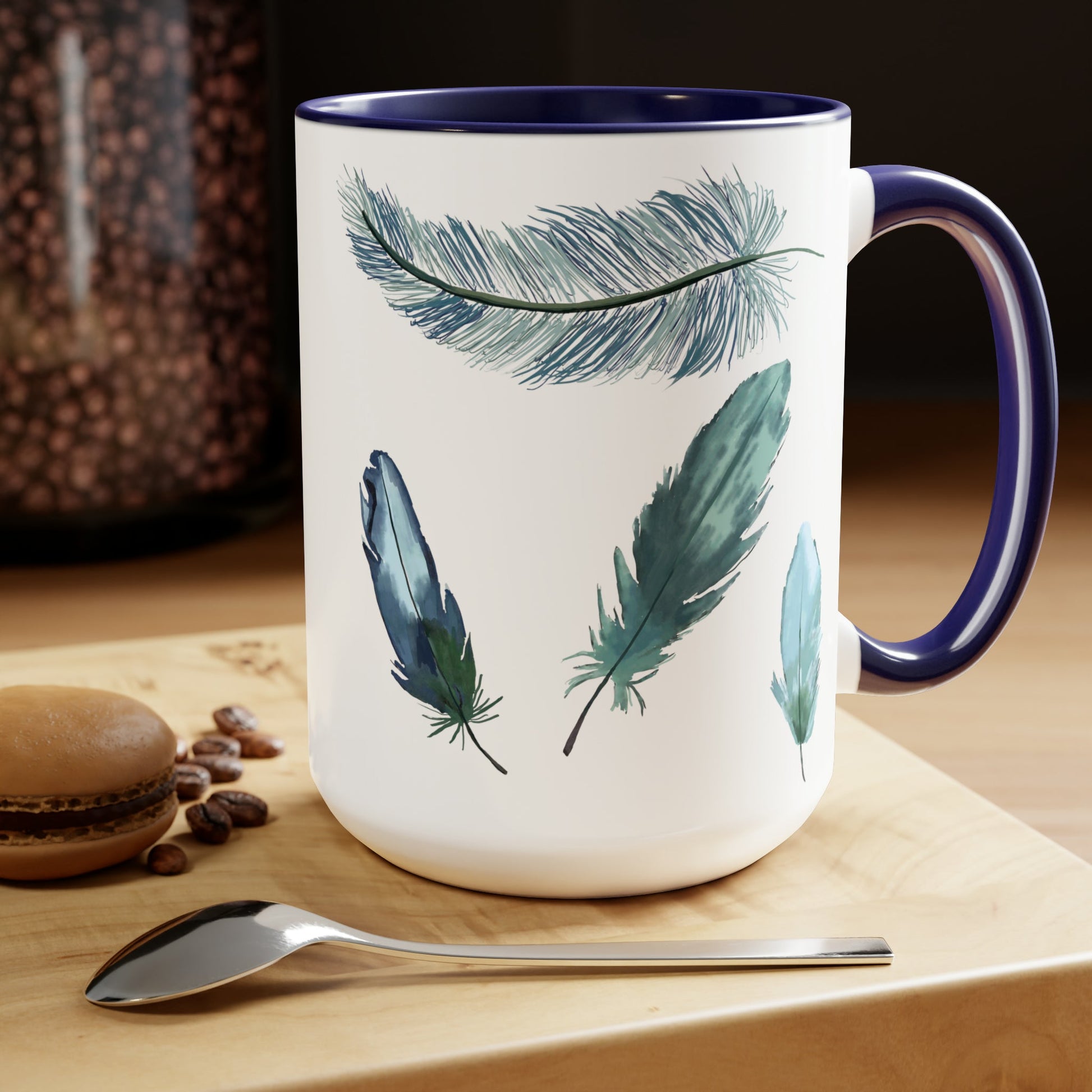 Feathers Two-Tone Coffee Mugs, 15oz - Blue Cava