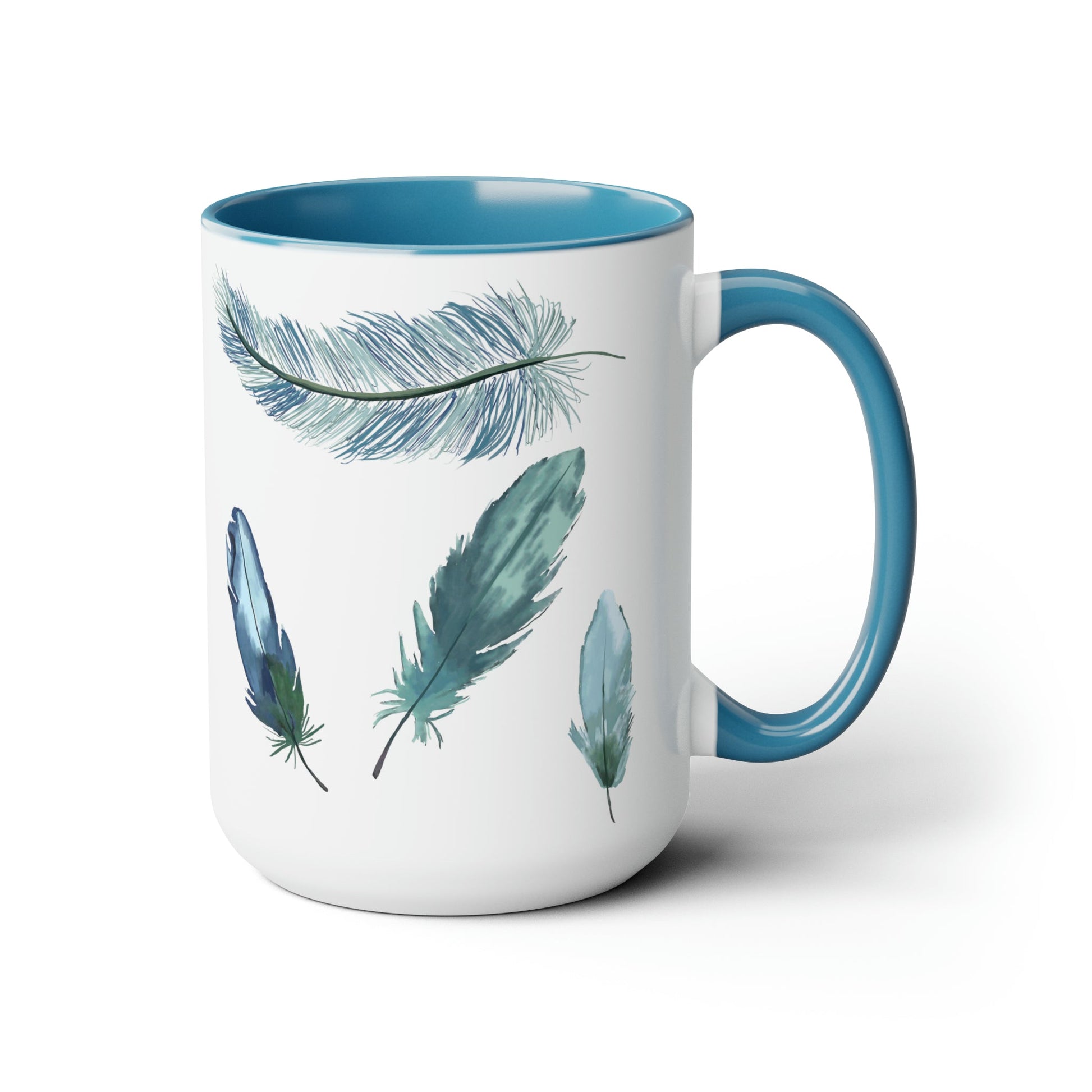 Feathers Two-Tone Coffee Mugs, 15oz - Blue Cava