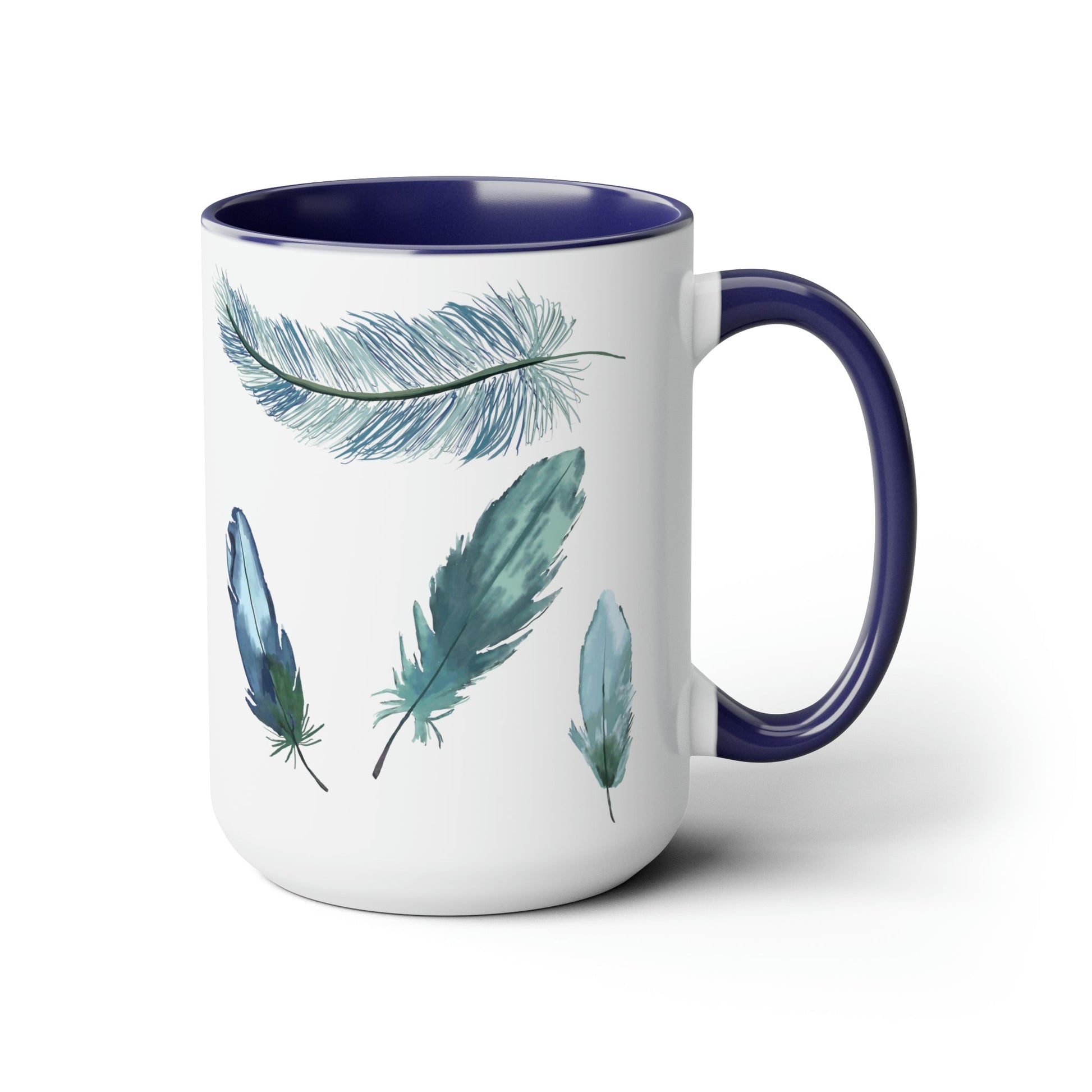 Feathers Two-Tone Coffee Mugs, 15oz - Blue Cava