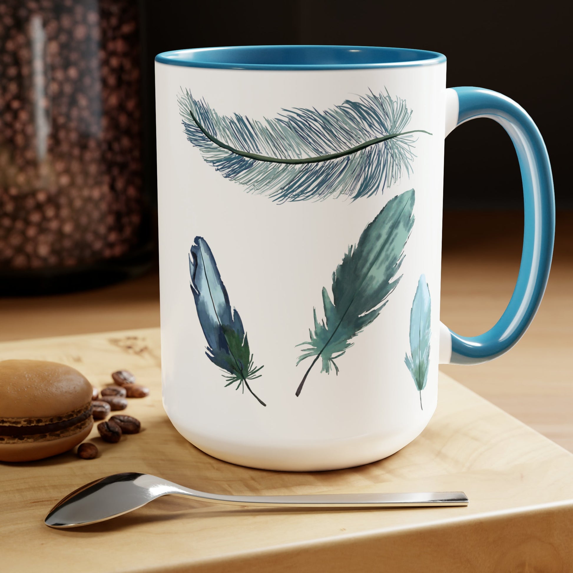 Feathers Two-Tone Coffee Mugs, 15oz - Blue Cava