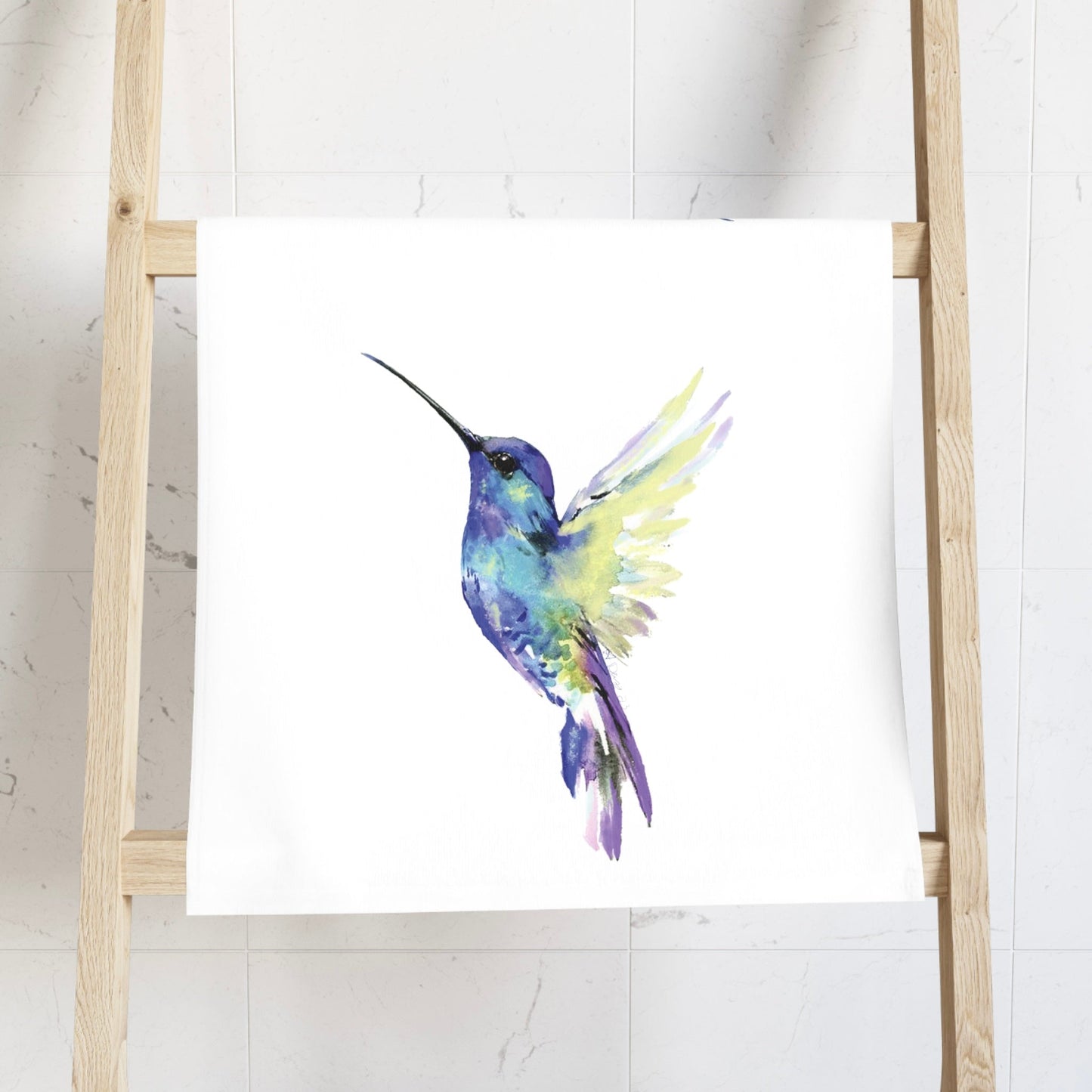 “Flossie” Hummingbird Hand Towel (Poly/Cotton) - Blue Cava