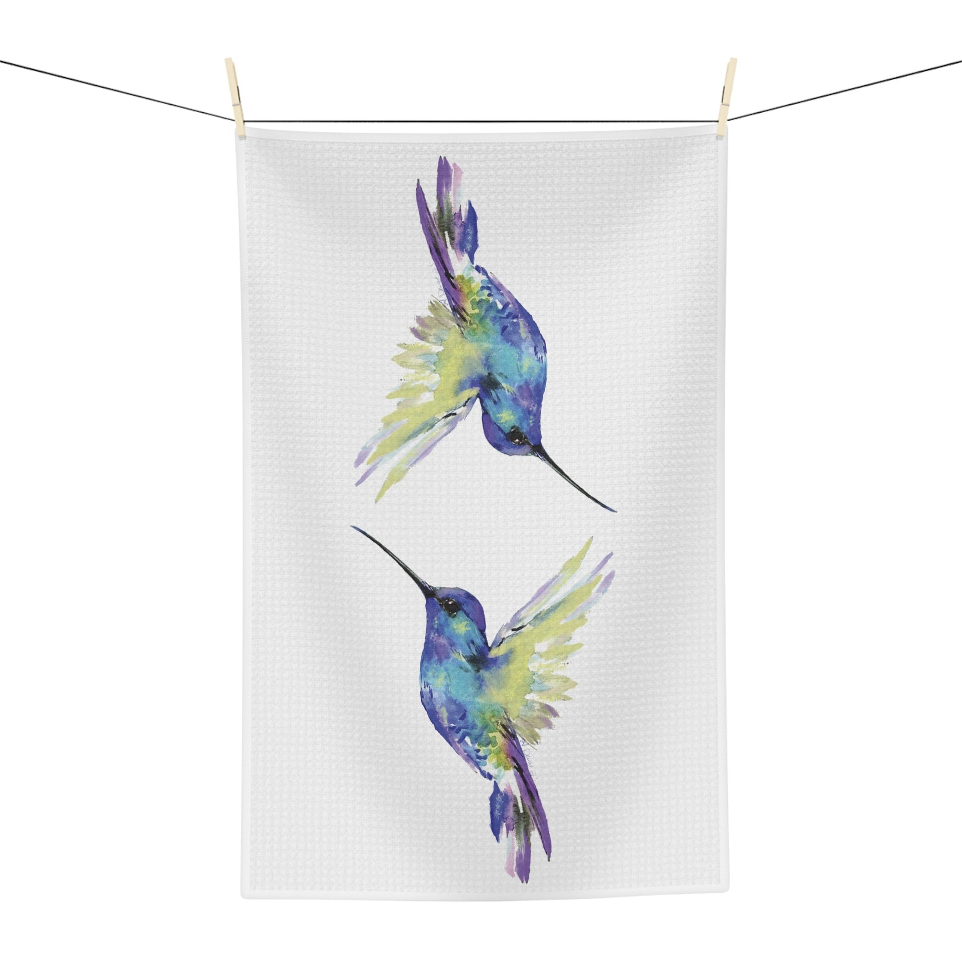 “Flossie” Hummingbird Microfiber Waffle Towel - Blue Cava