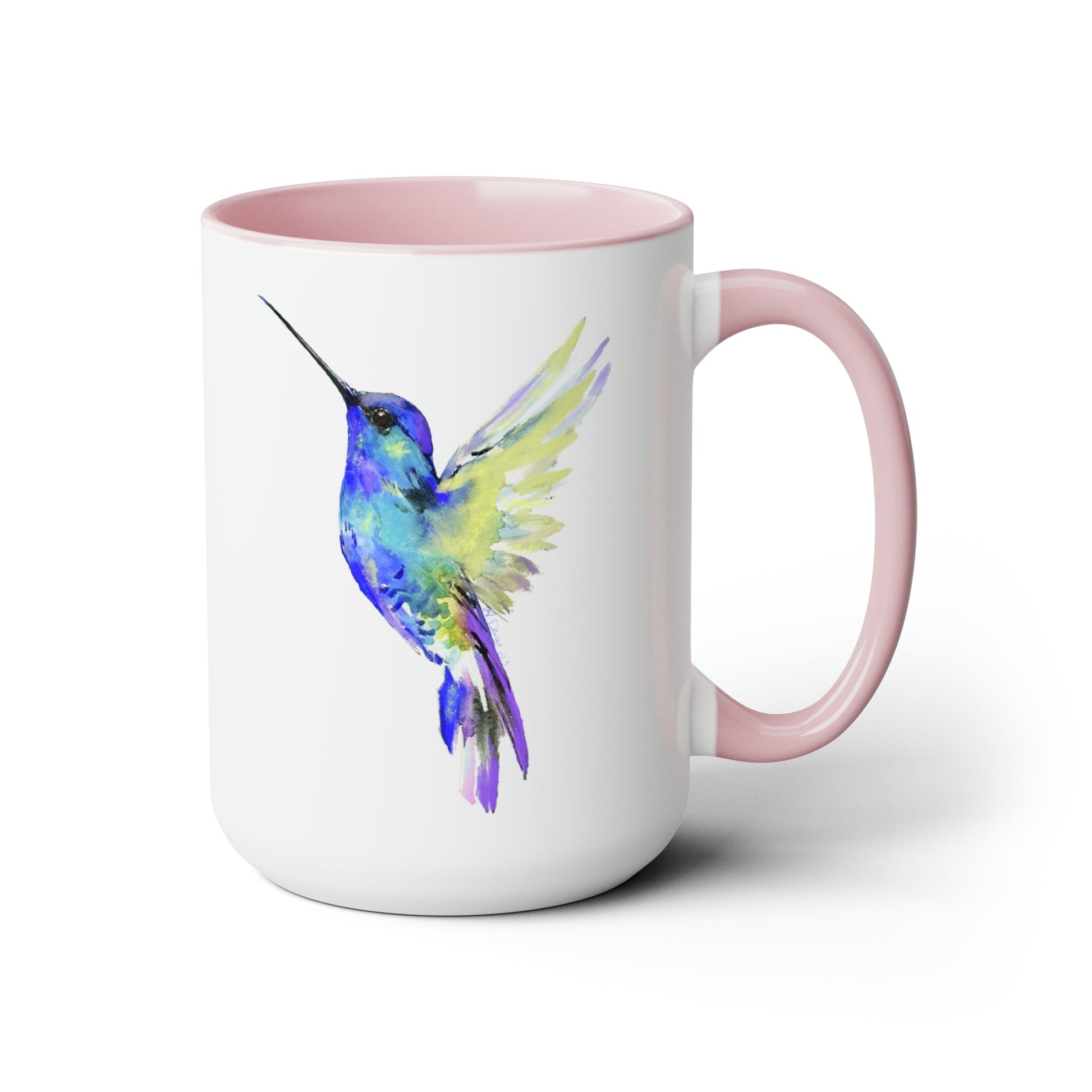 “Flossie” Hummingbird Two-Tone Coffee Mugs, 15oz - Blue Cava