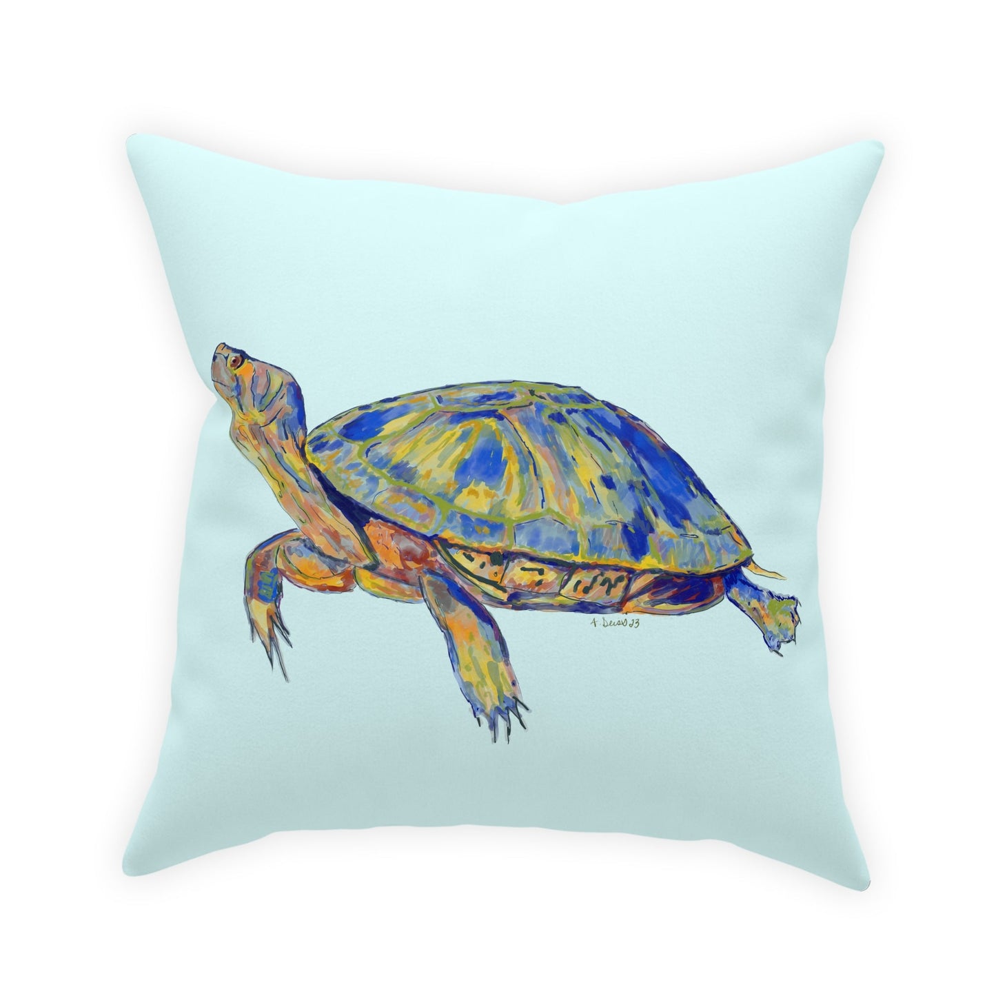 “Isaac” Sea Turtle Broadcloth Pillow - Blue Cava