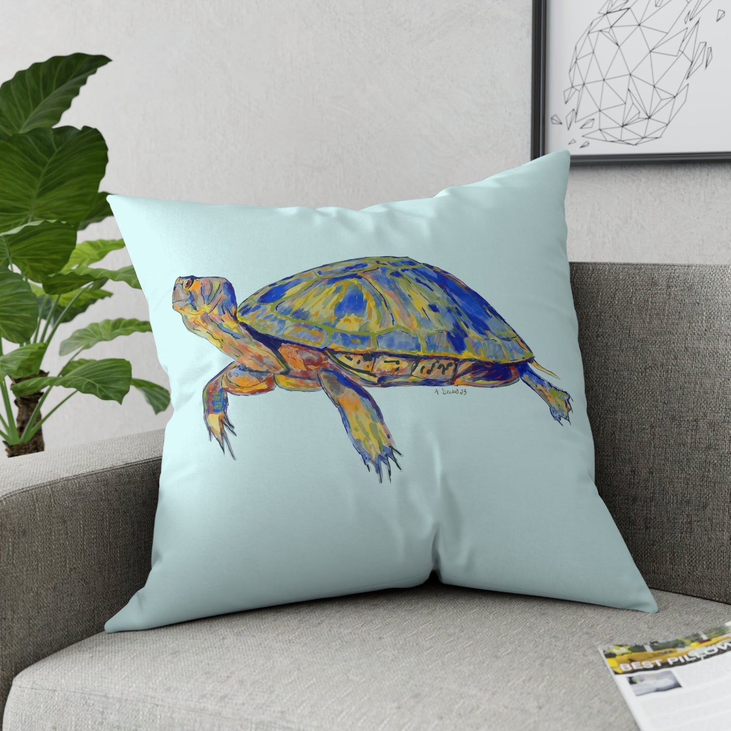 “Isaac” Sea Turtle Broadcloth Pillow - Blue Cava