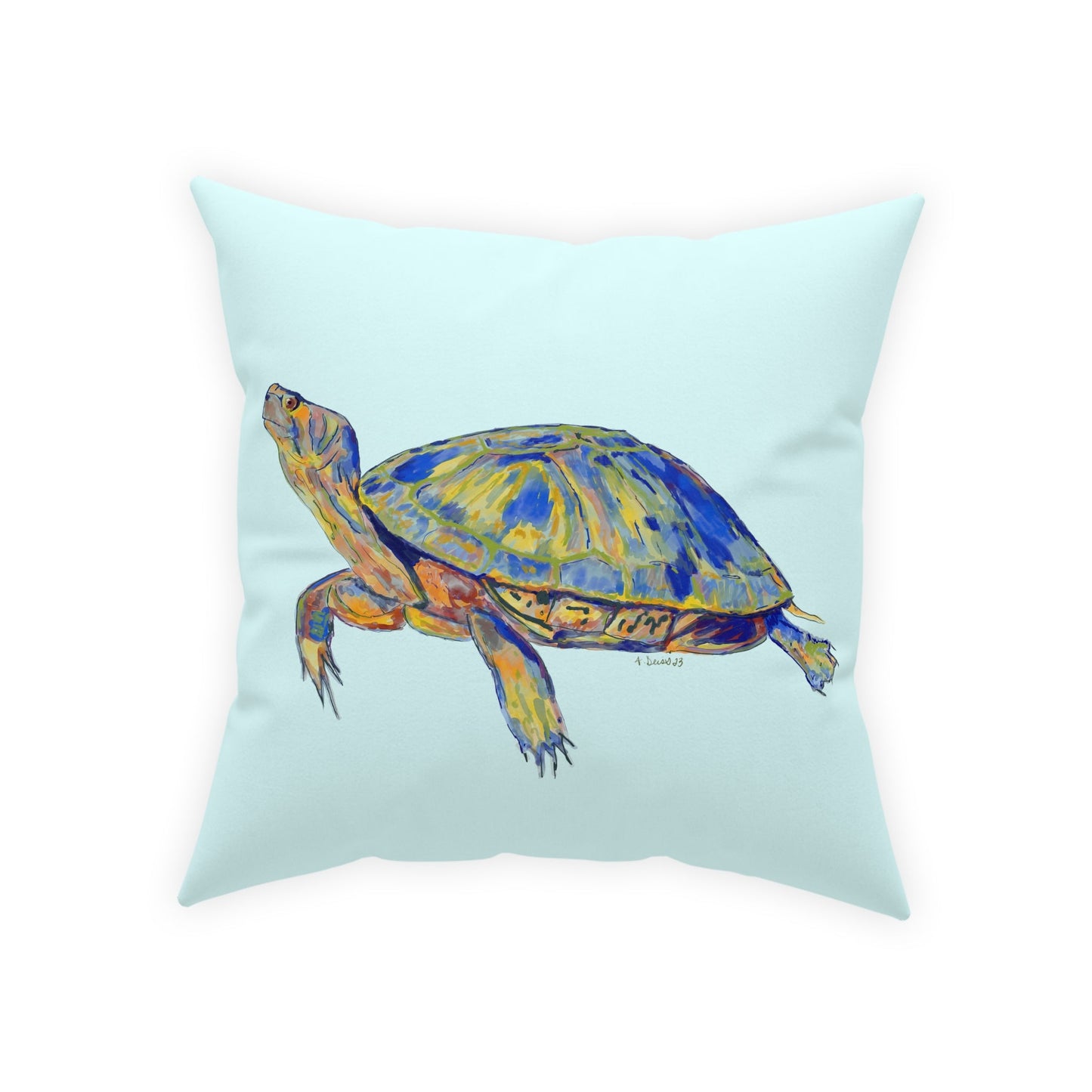 “Isaac” Sea Turtle Broadcloth Pillow - Blue Cava