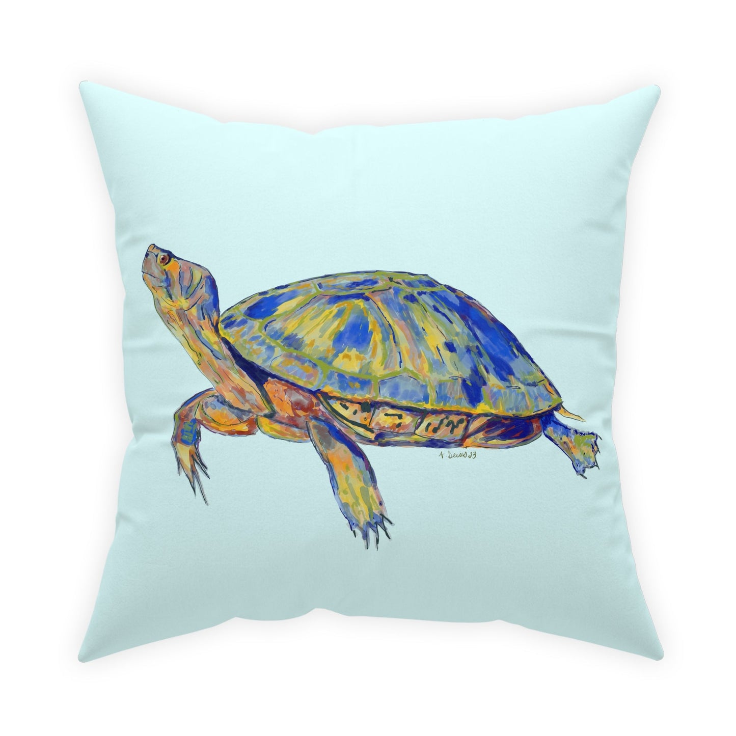 “Isaac” Sea Turtle Broadcloth Pillow - Blue Cava