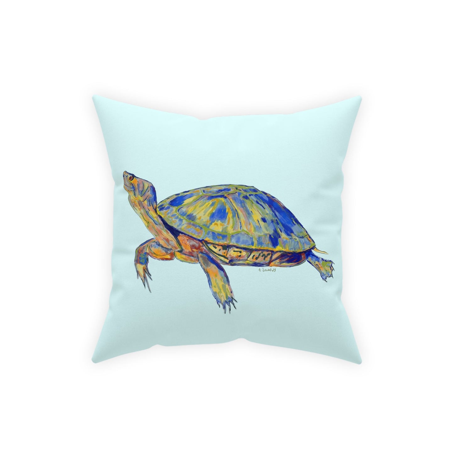 “Isaac” Sea Turtle Broadcloth Pillow - Blue Cava