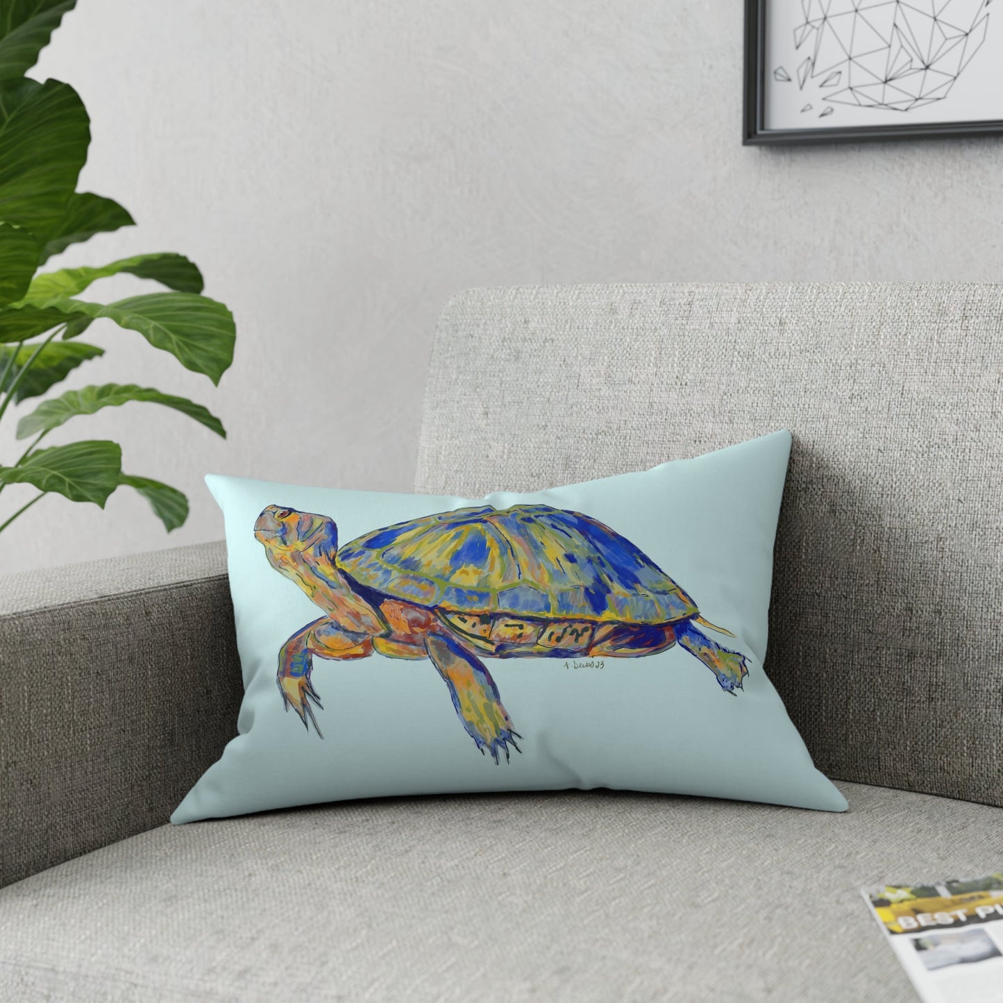 “Isaac” Sea Turtle Broadcloth Pillow - Blue Cava