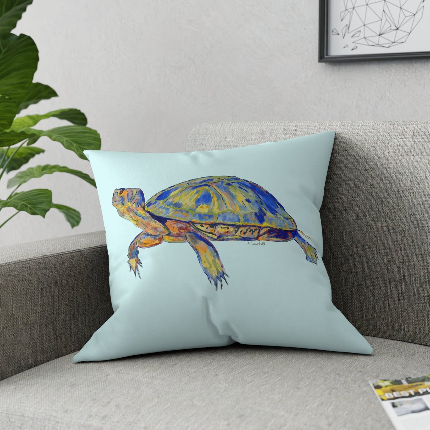 “Isaac” Sea Turtle Broadcloth Pillow - Blue Cava