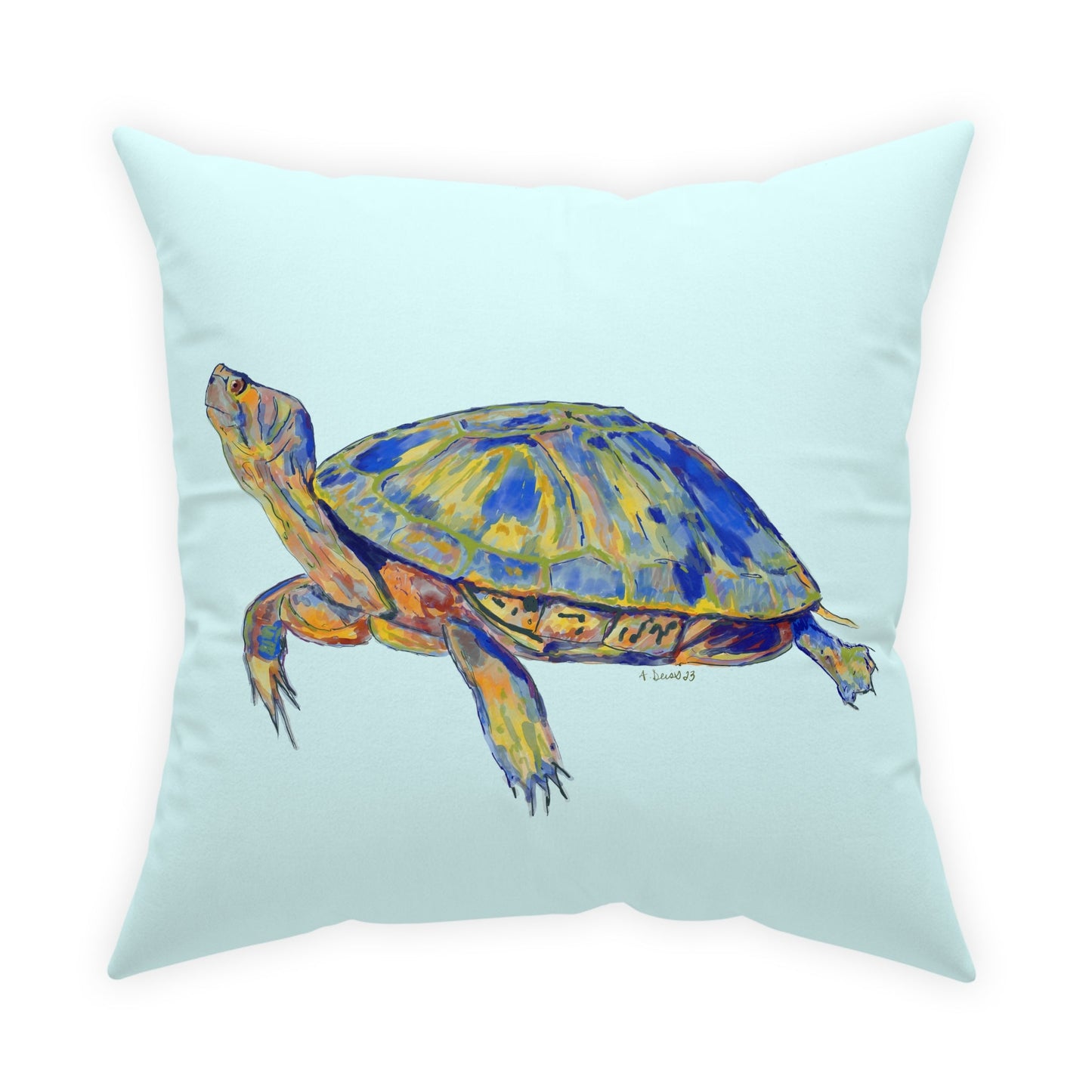 “Isaac” Sea Turtle Broadcloth Pillow - Blue Cava