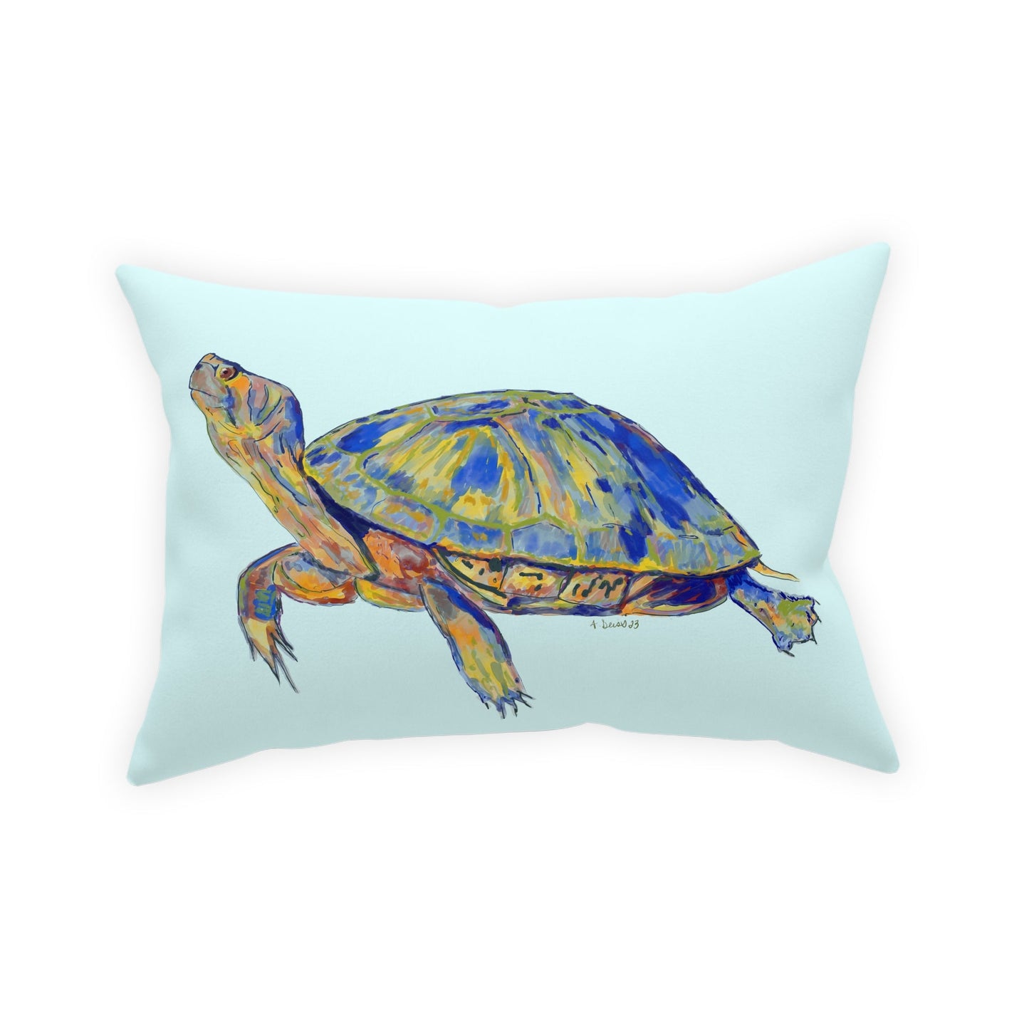 “Isaac” Sea Turtle Broadcloth Pillow - Blue Cava