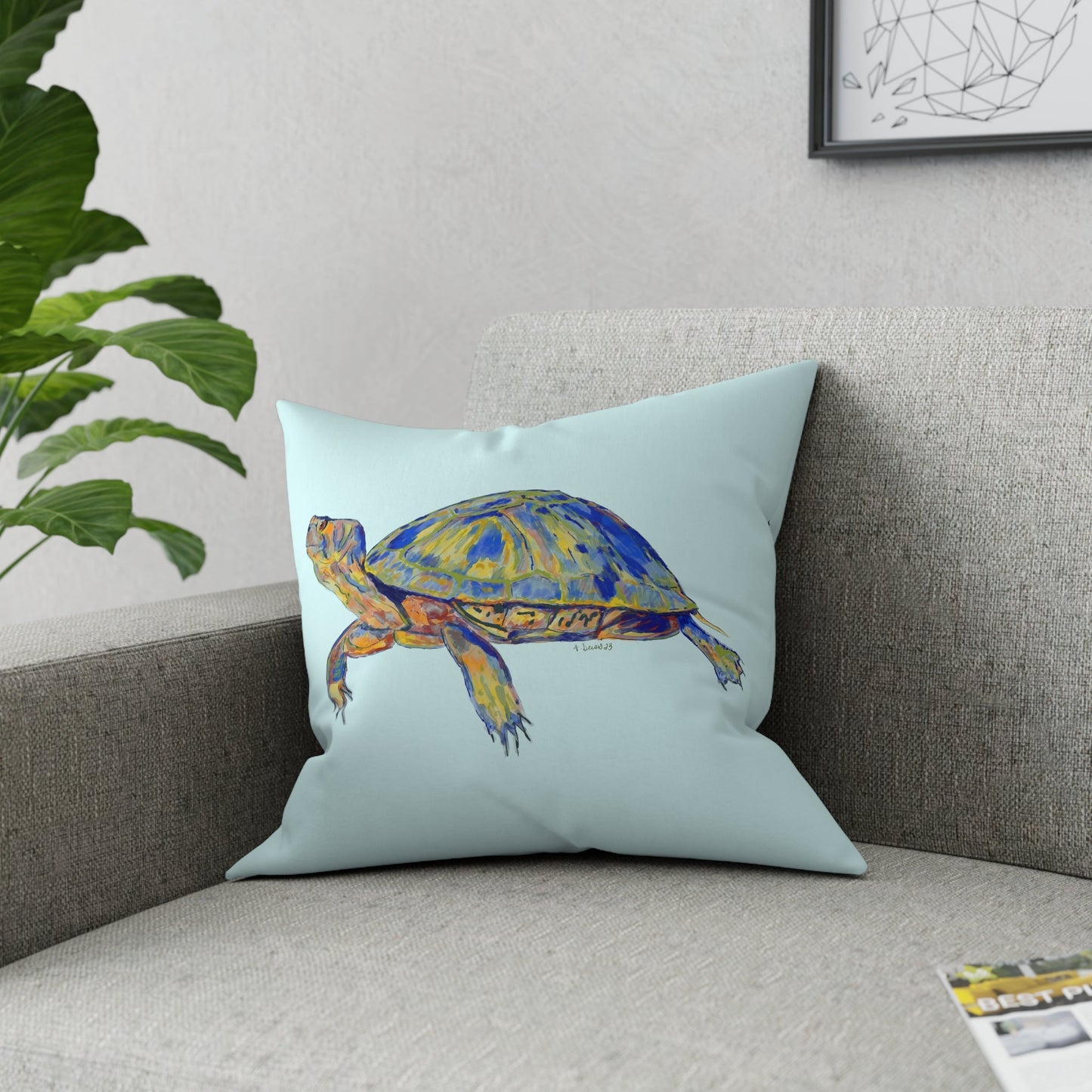 “Isaac” Sea Turtle Broadcloth Pillow - Blue Cava