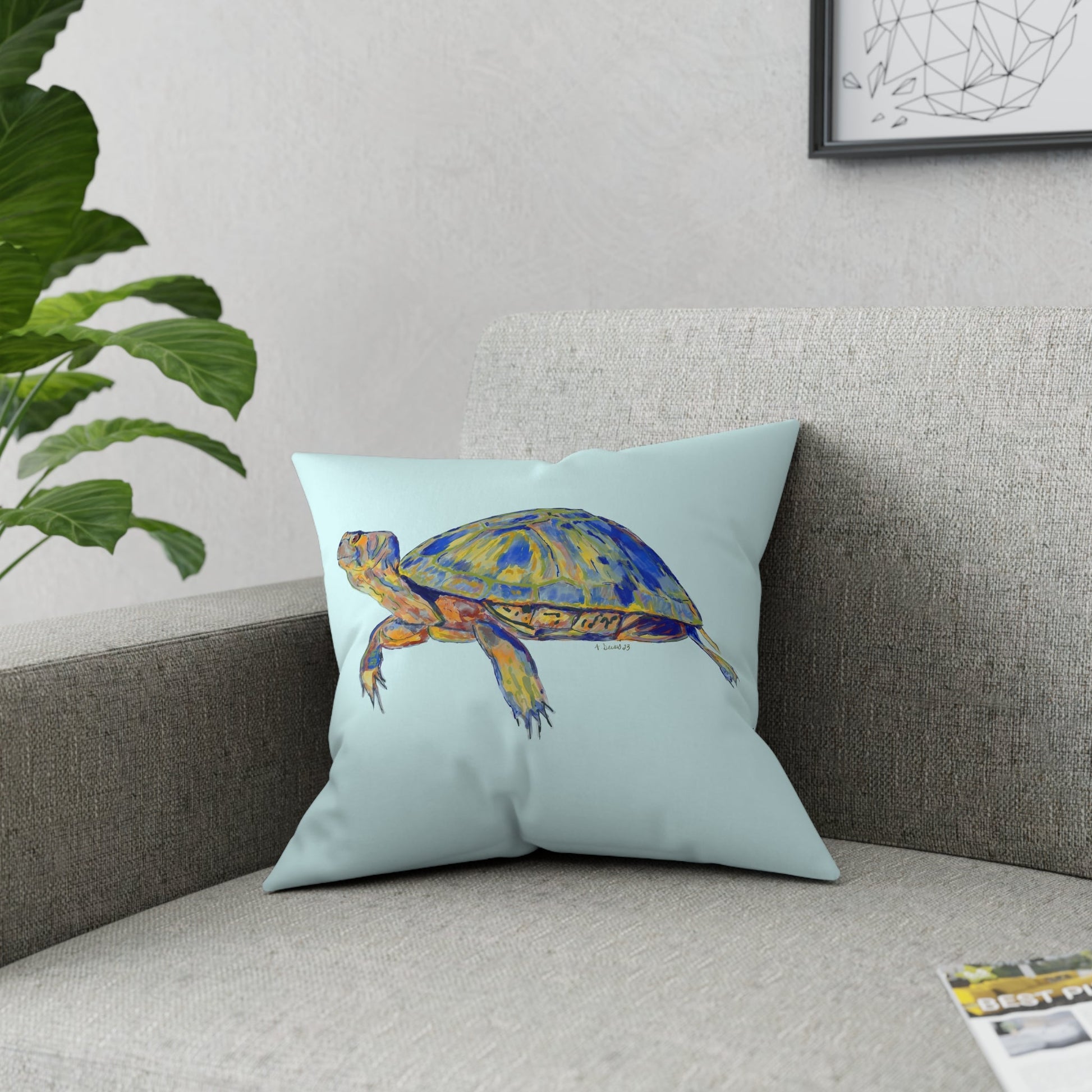 “Isaac” Sea Turtle Broadcloth Pillow - Blue Cava