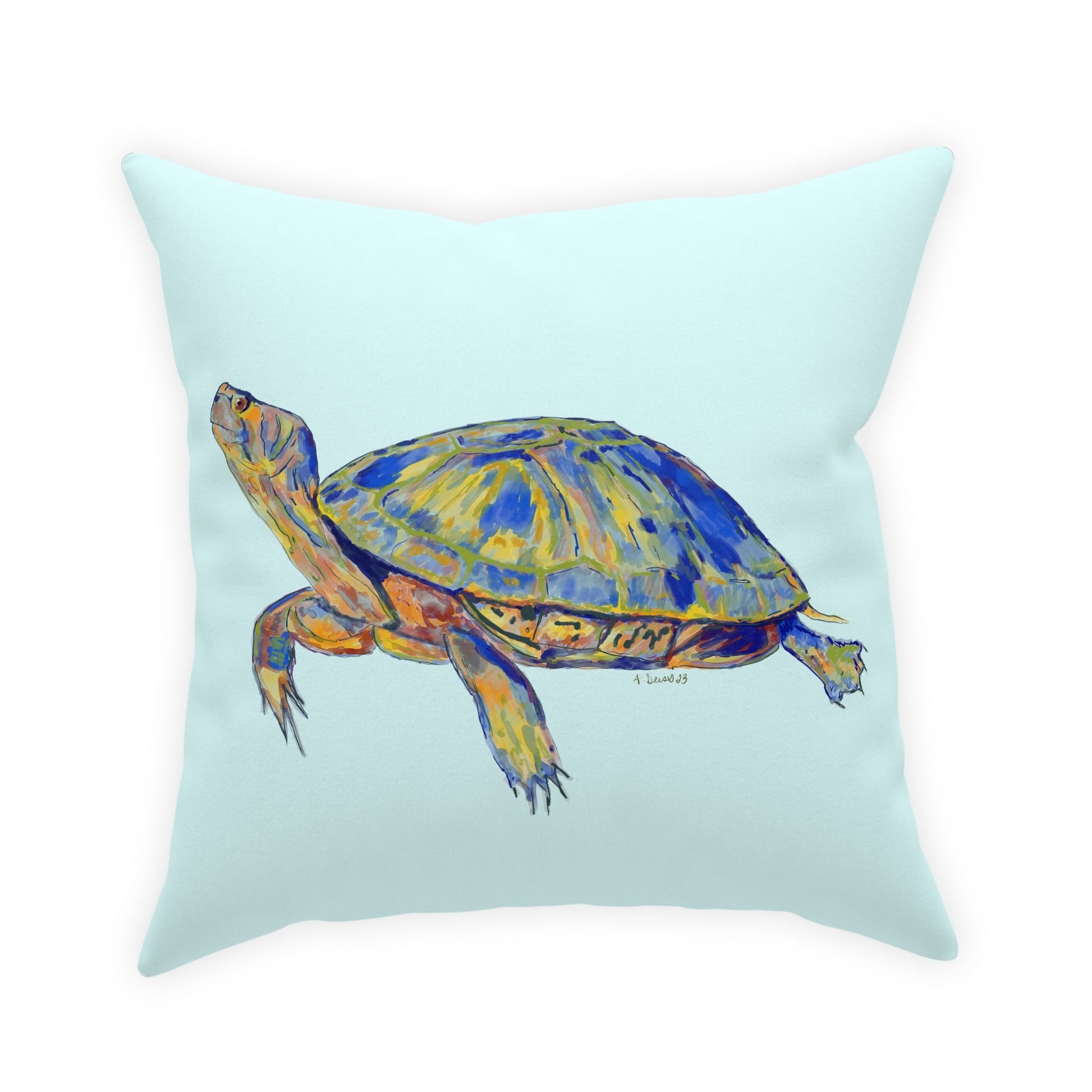 “Isaac” Sea Turtle Broadcloth Pillow - Blue Cava