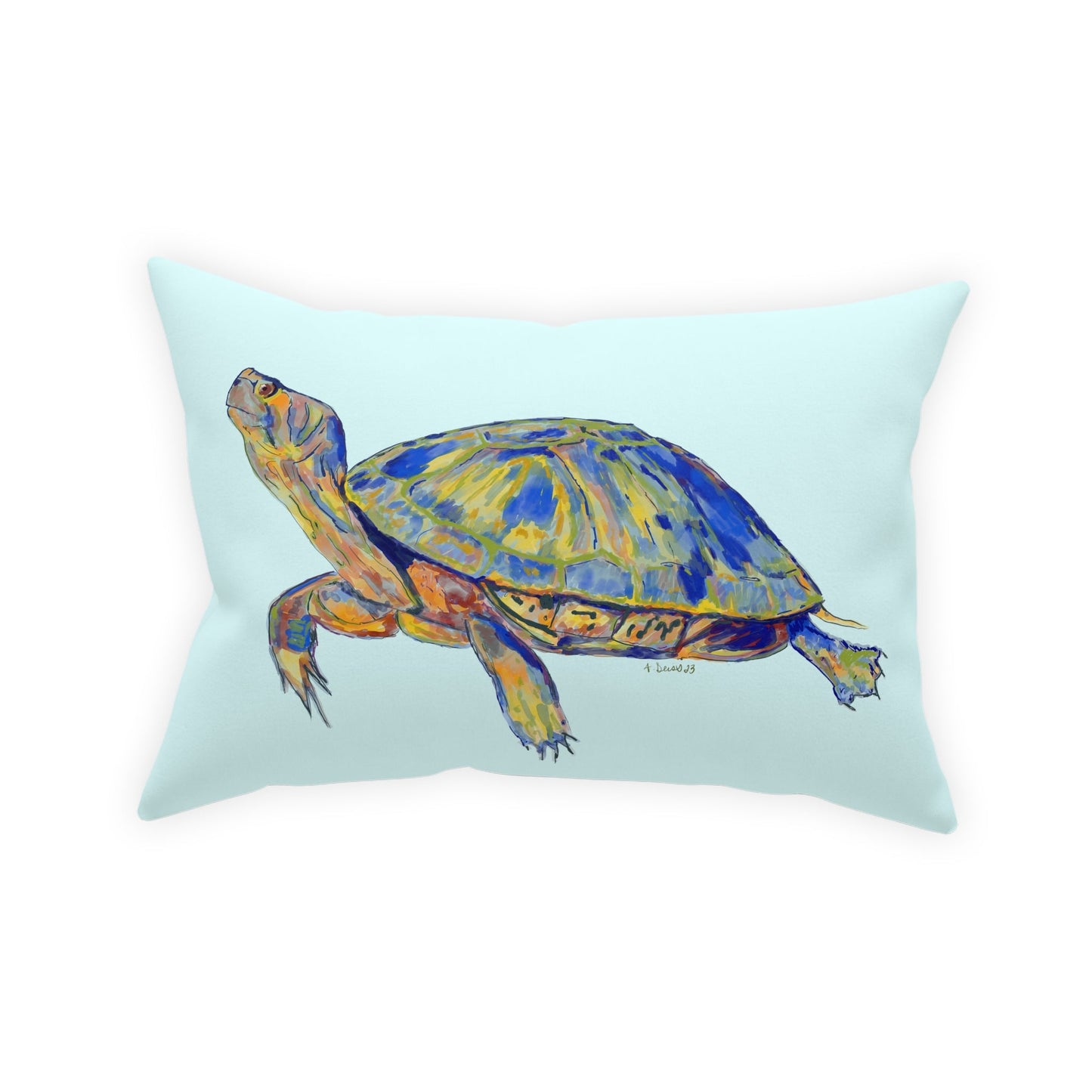 “Isaac” Sea Turtle Broadcloth Pillow - Blue Cava