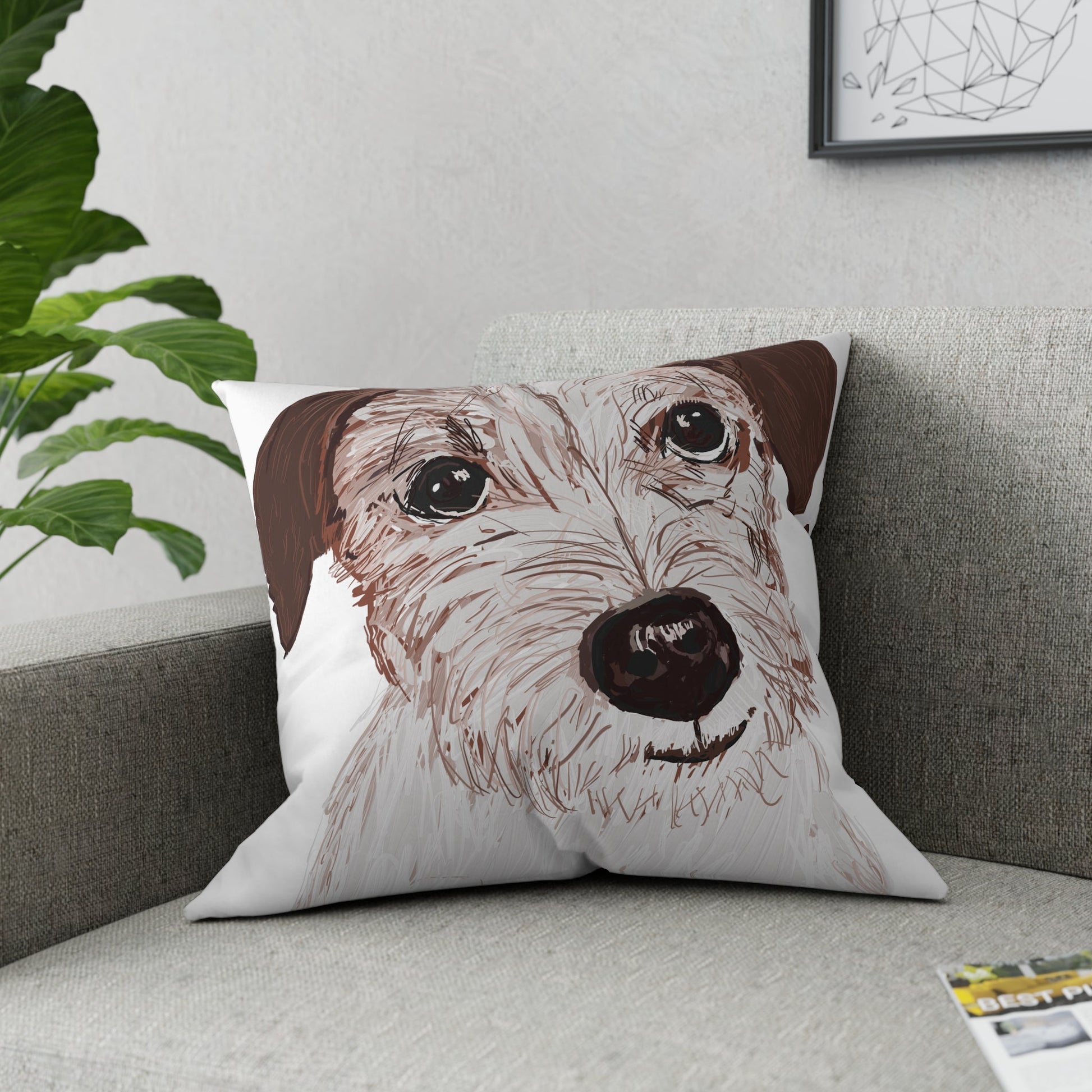 Jack Russell Broadcloth Pillow - Blue Cava