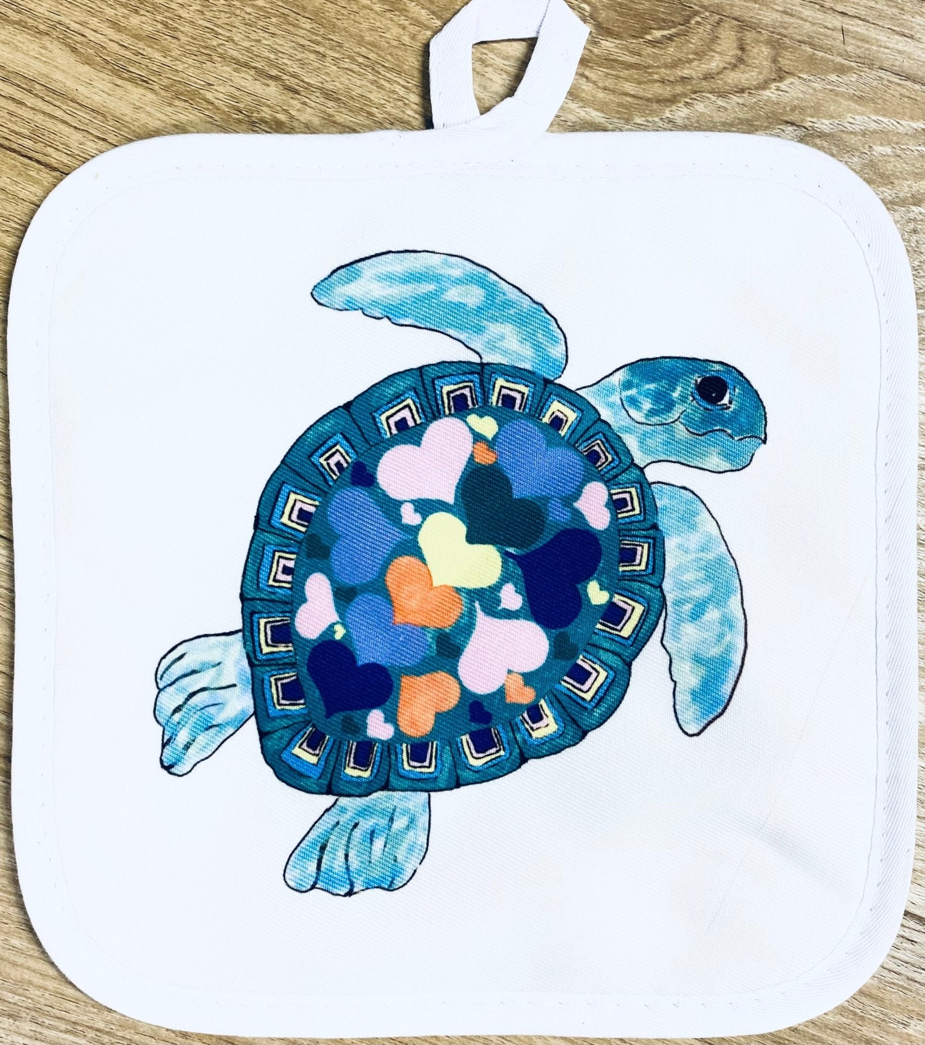 “Love” Sea Turtle Pot Holder - Blue Cava