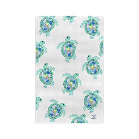 “Love Turtles” Microfiber Waffle Towel - Blue Cava