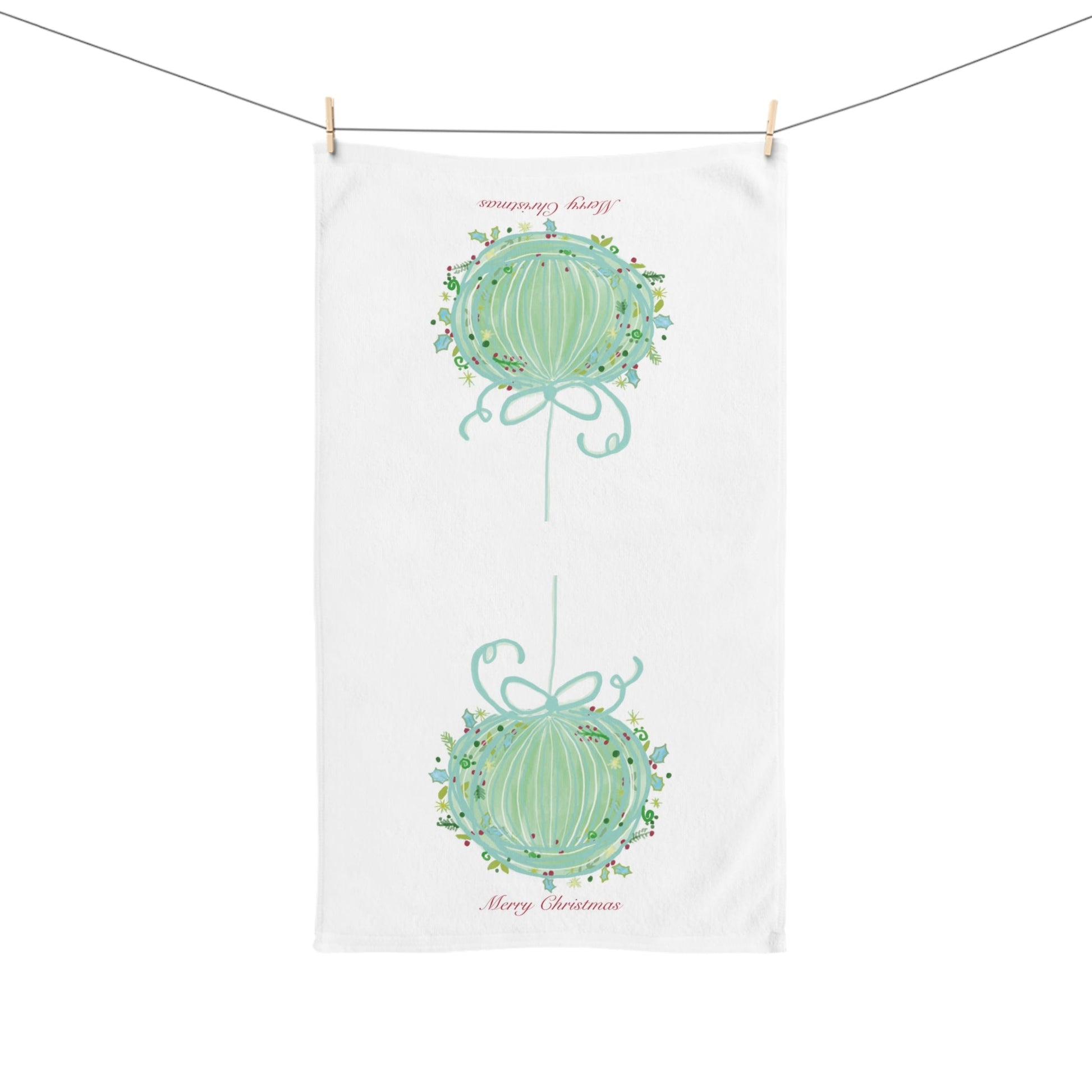 Merry Christmas Ball Hand Towel (Poly/Cotton) - Blue Cava