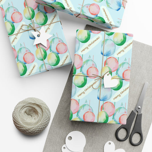 Merry Christmas Balls Gift Wrap Papers - Blue Cava