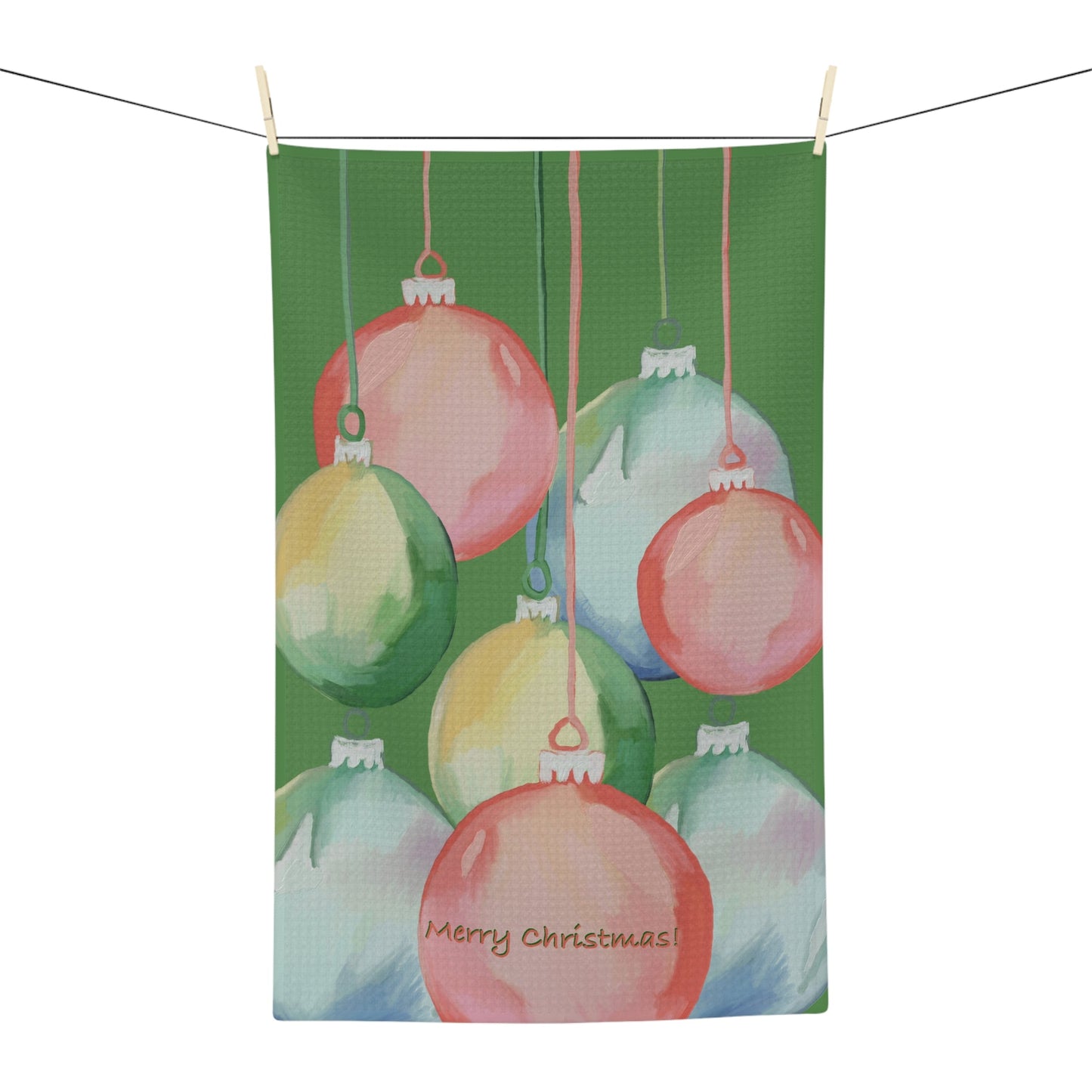 Merry Christmas Balls Microfiber Waffle Towel - Blue Cava