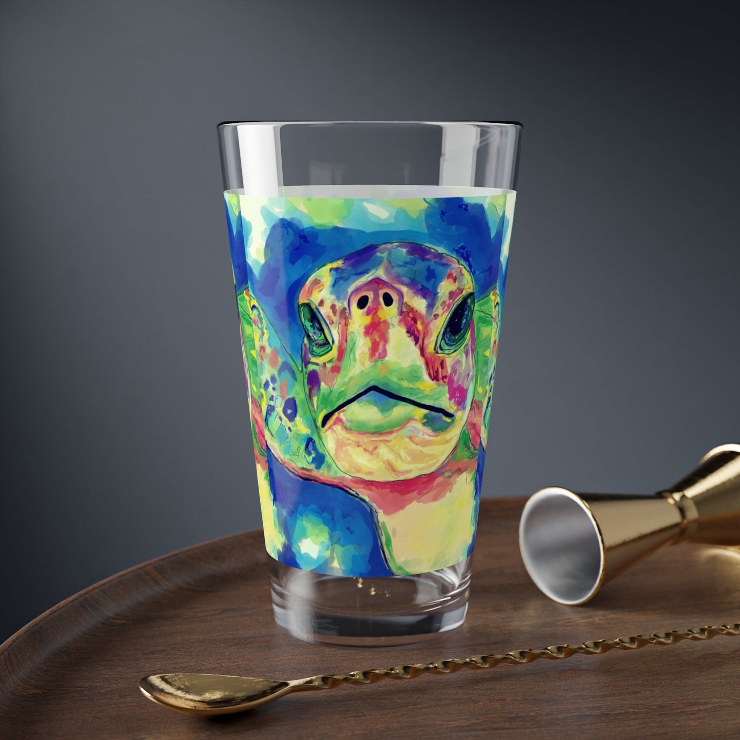 Rainbow Sea Turtle Glass, 16oz - Blue Cava