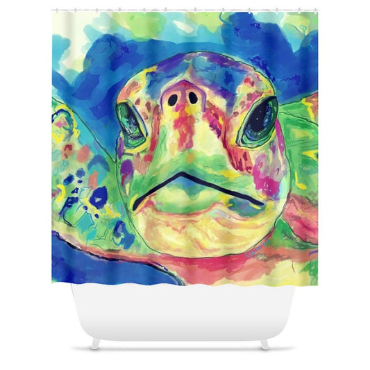 Rainbow Turtle Shower Curtain - Blue Cava