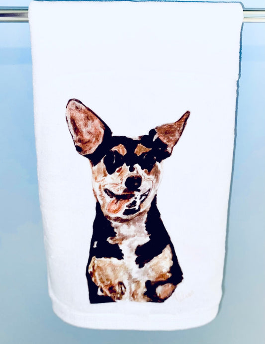 “Rascal” Chihuahua Tea Towel (Poly/Cotton) - Blue Cava