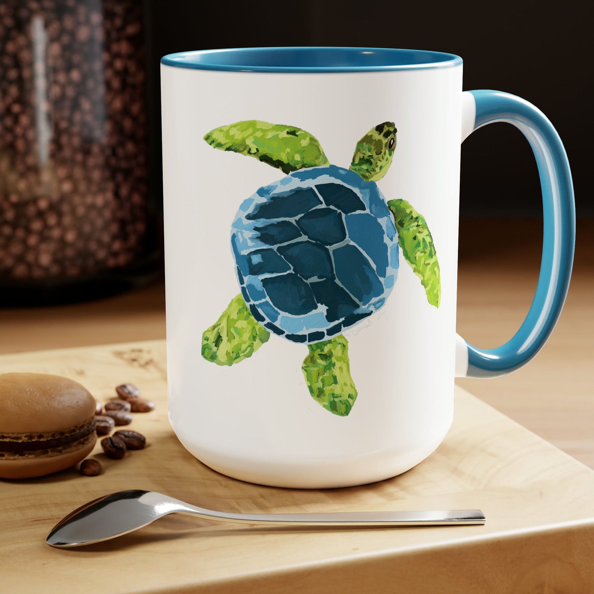 Sea Turtle Two-Tone Coffee Mugs, 15oz - Blue Cava