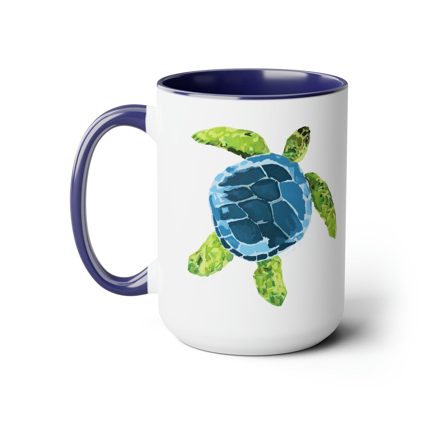 Sea Turtle Two-Tone Coffee Mugs, 15oz - Blue Cava