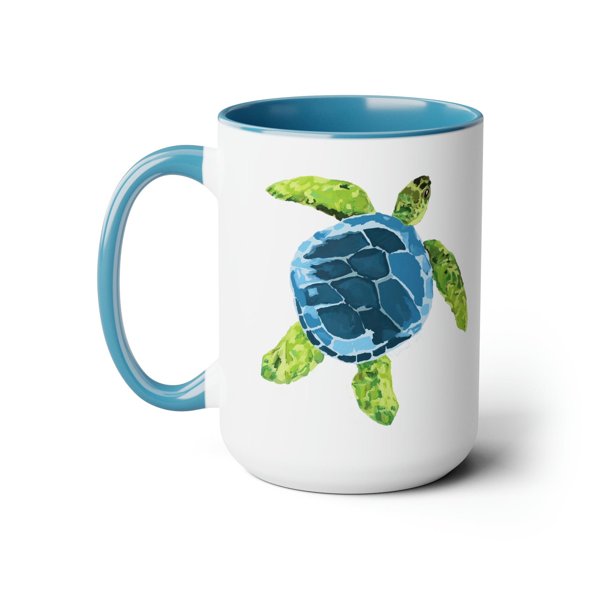 Sea Turtle Two-Tone Coffee Mugs, 15oz - Blue Cava