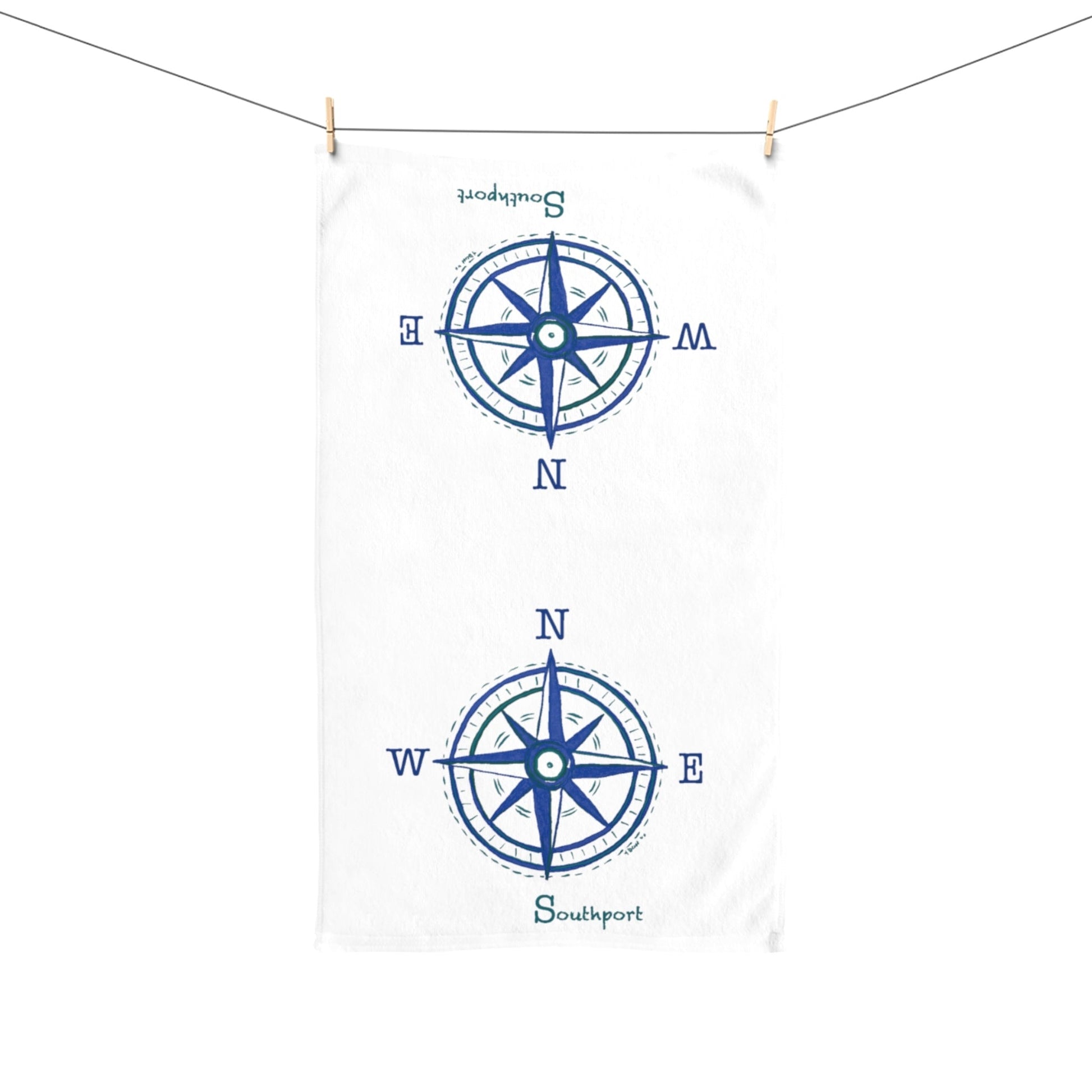 Southport Compass Hand Towel (Poly/Cotton) - Blue Cava