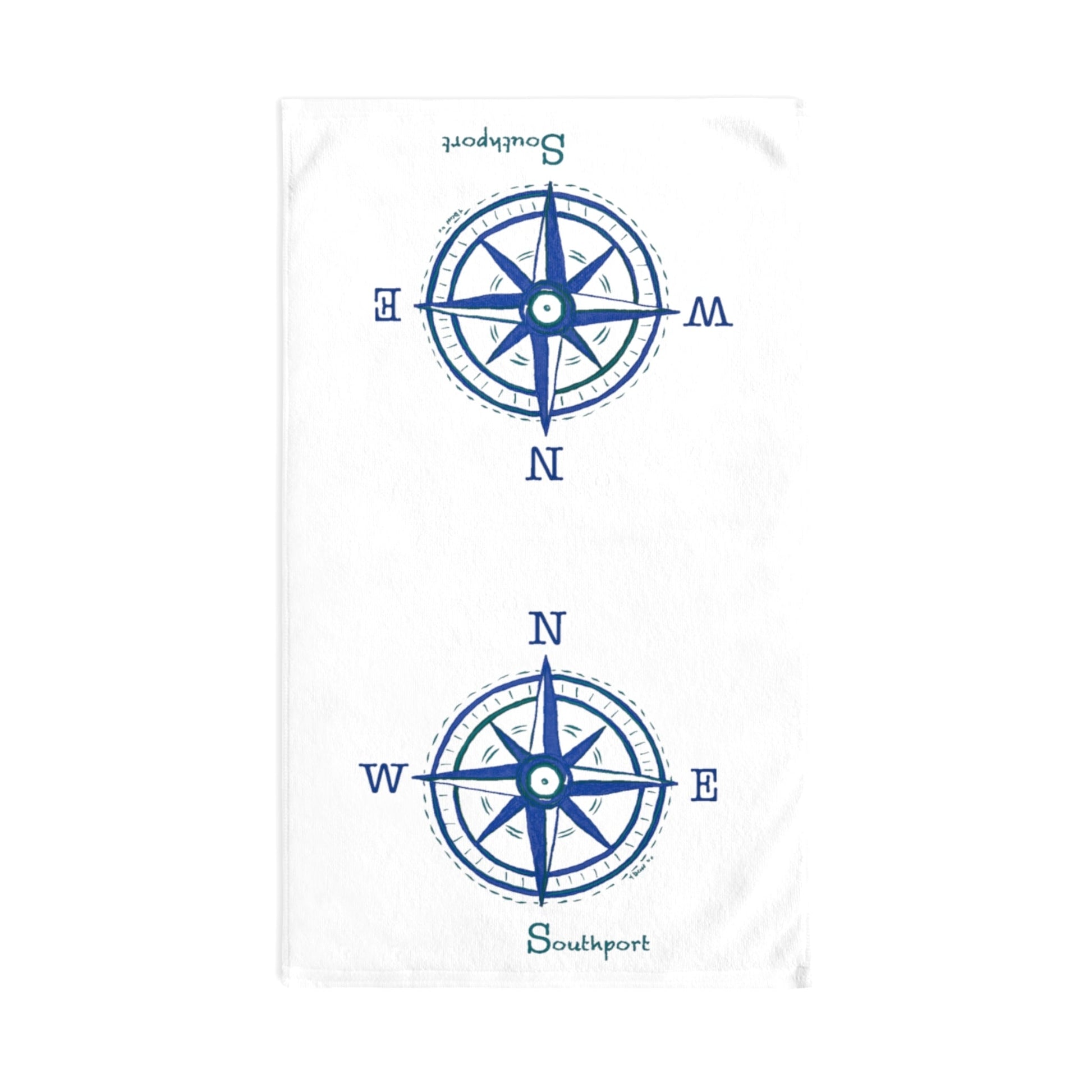 Southport Compass Hand Towel (Poly/Cotton) - Blue Cava