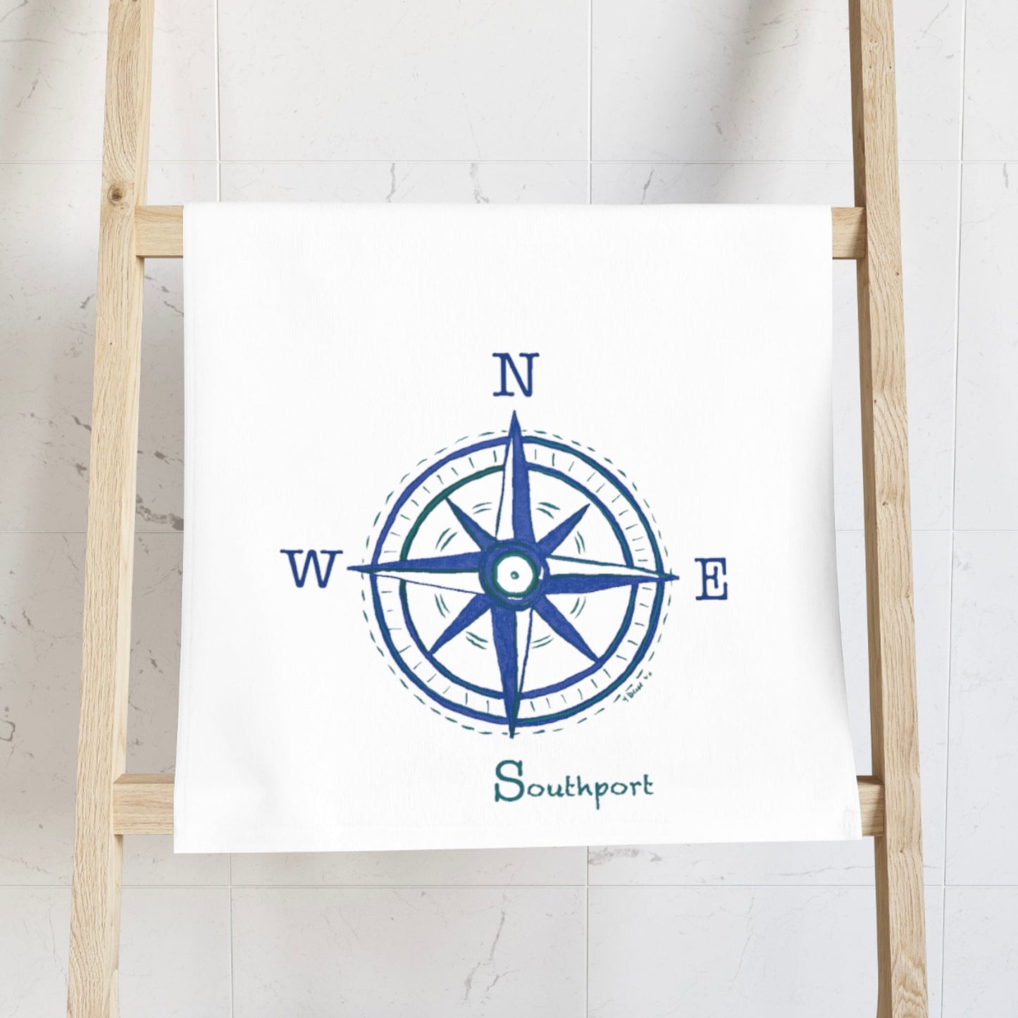 Southport Compass Hand Towel (Poly/Cotton) - Blue Cava