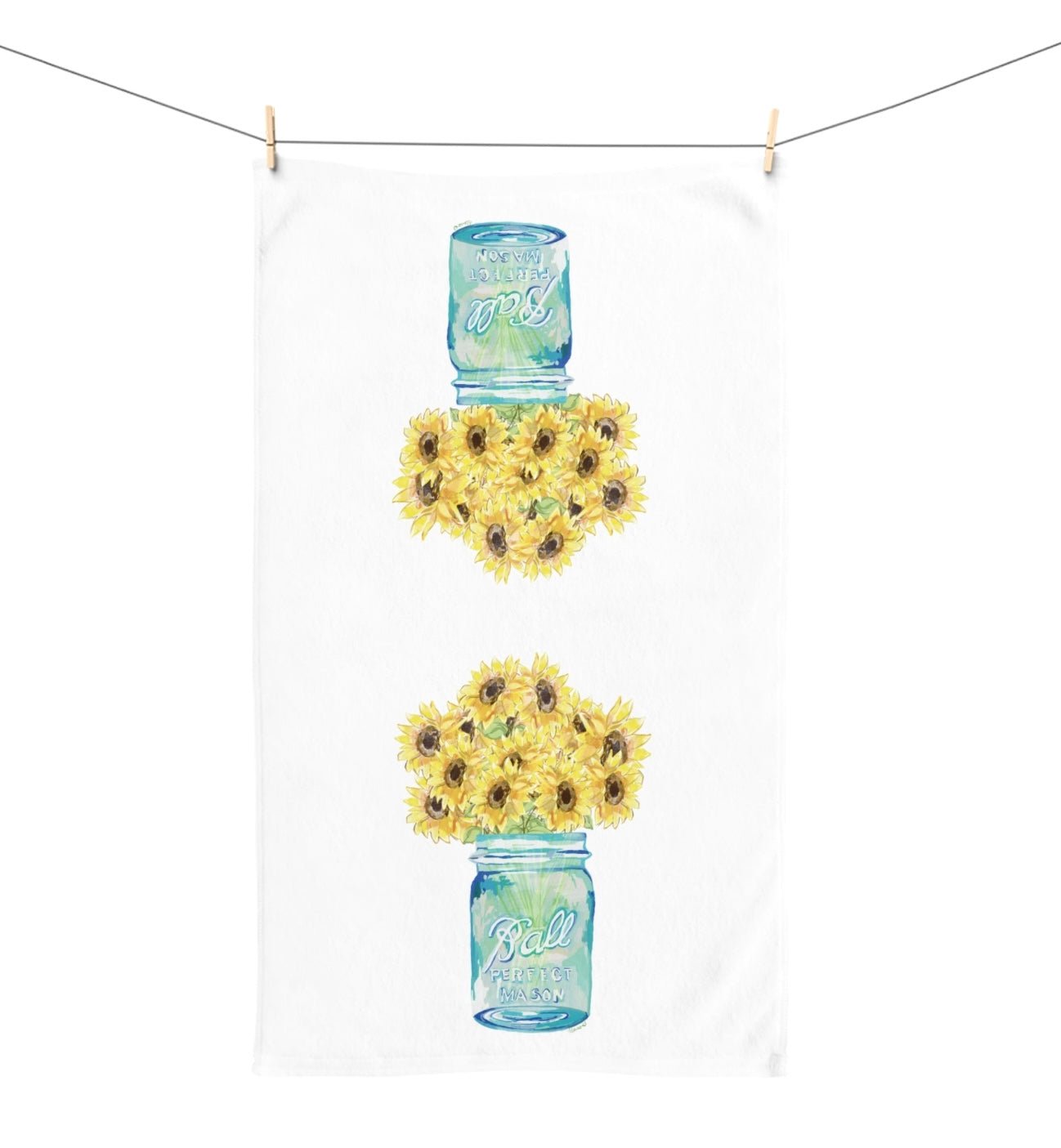 Sunflower Mason Jar Hand Towel (Poly/Cotton) - Blue Cava