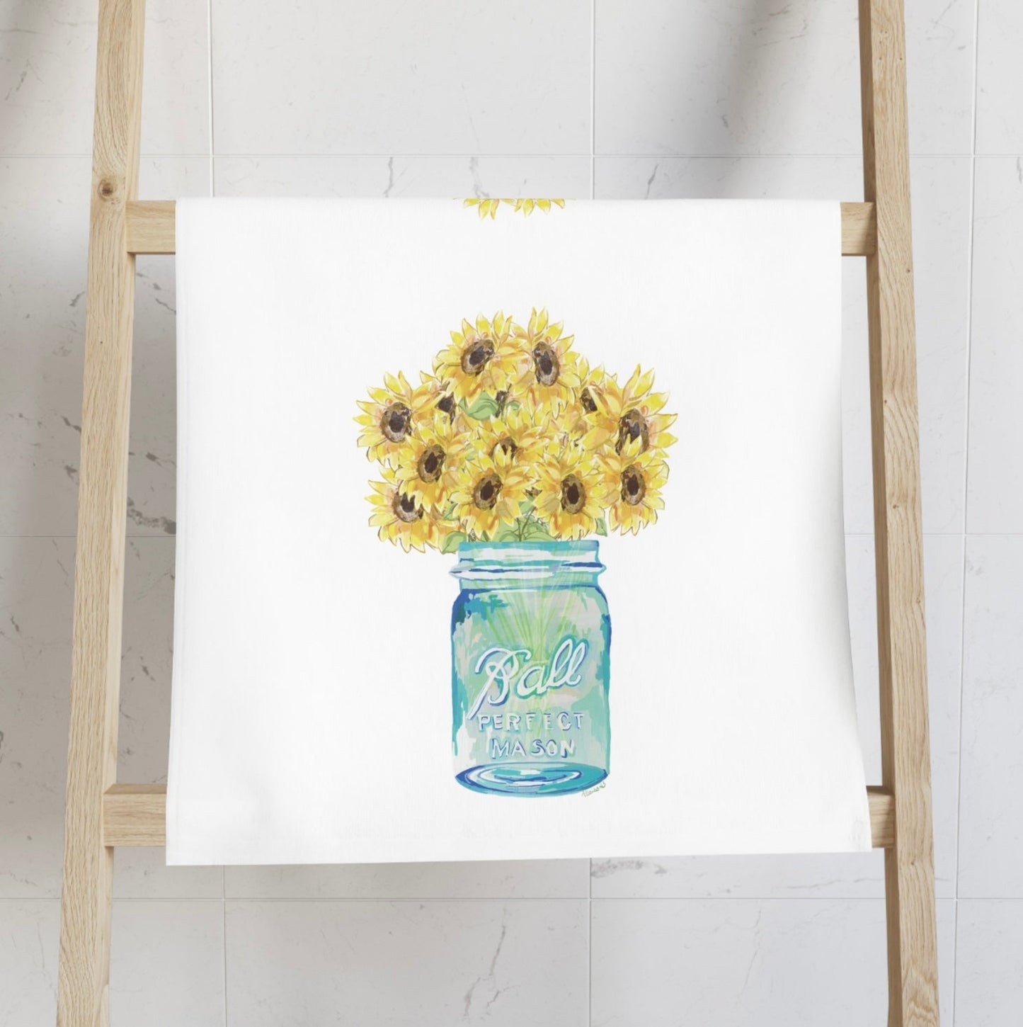 Sunflower Mason Jar Hand Towel (Poly/Cotton) - Blue Cava