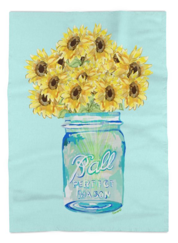 Sunflower Mason Jar Linen Towel - Blue Cava