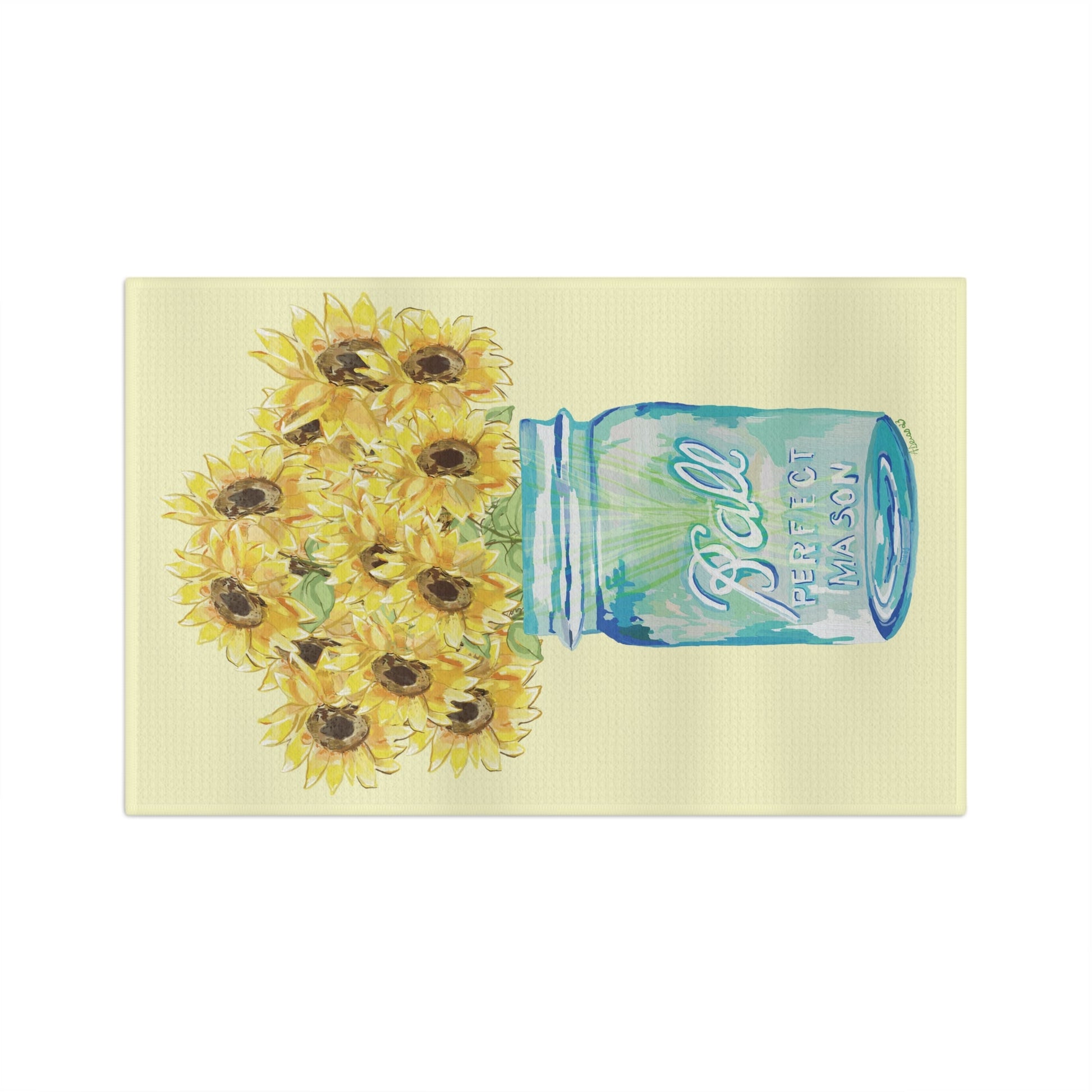 Sunflower Mason Jar Microfiber Waffle Towel - Blue Cava