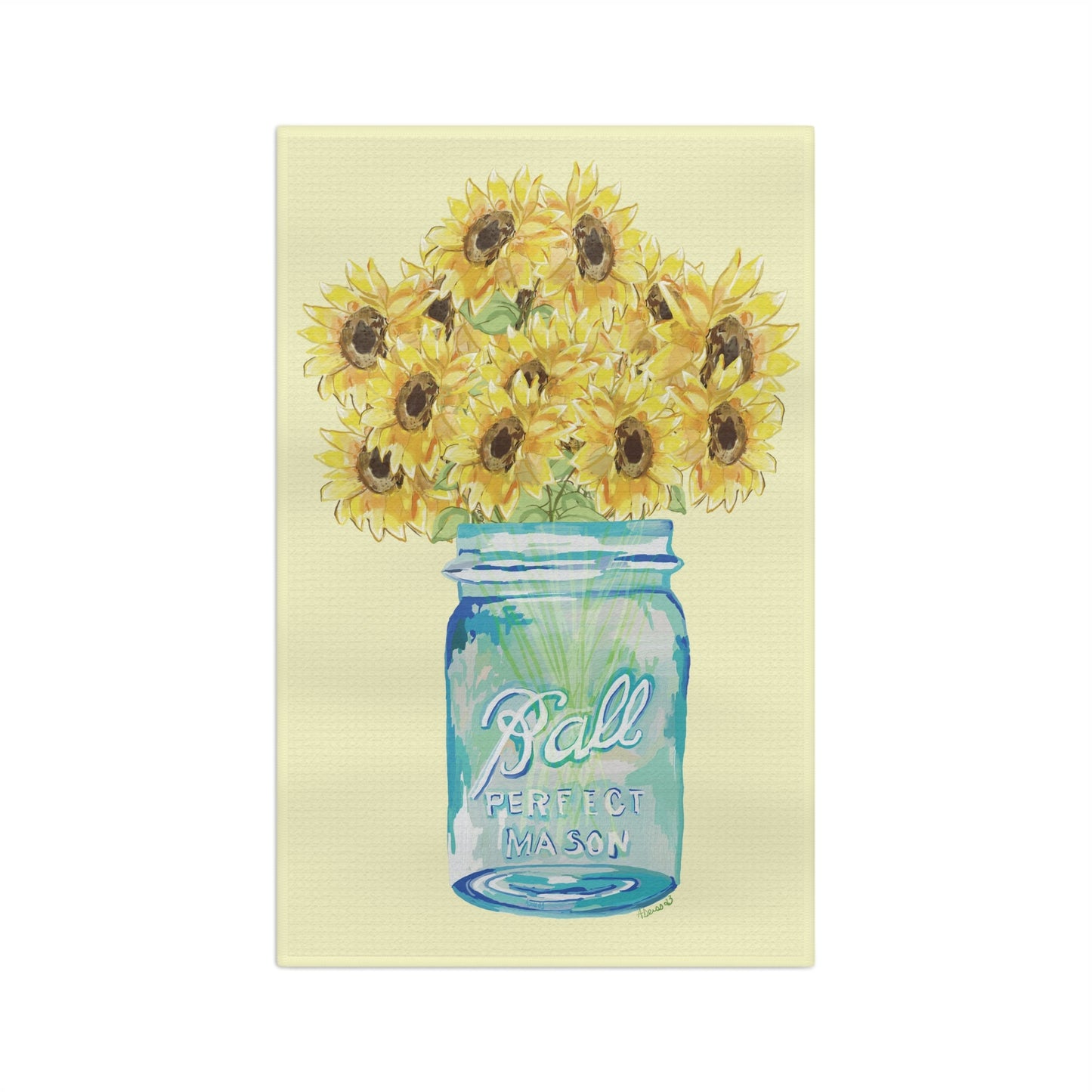 Sunflower Mason Jar Microfiber Waffle Towel - Blue Cava