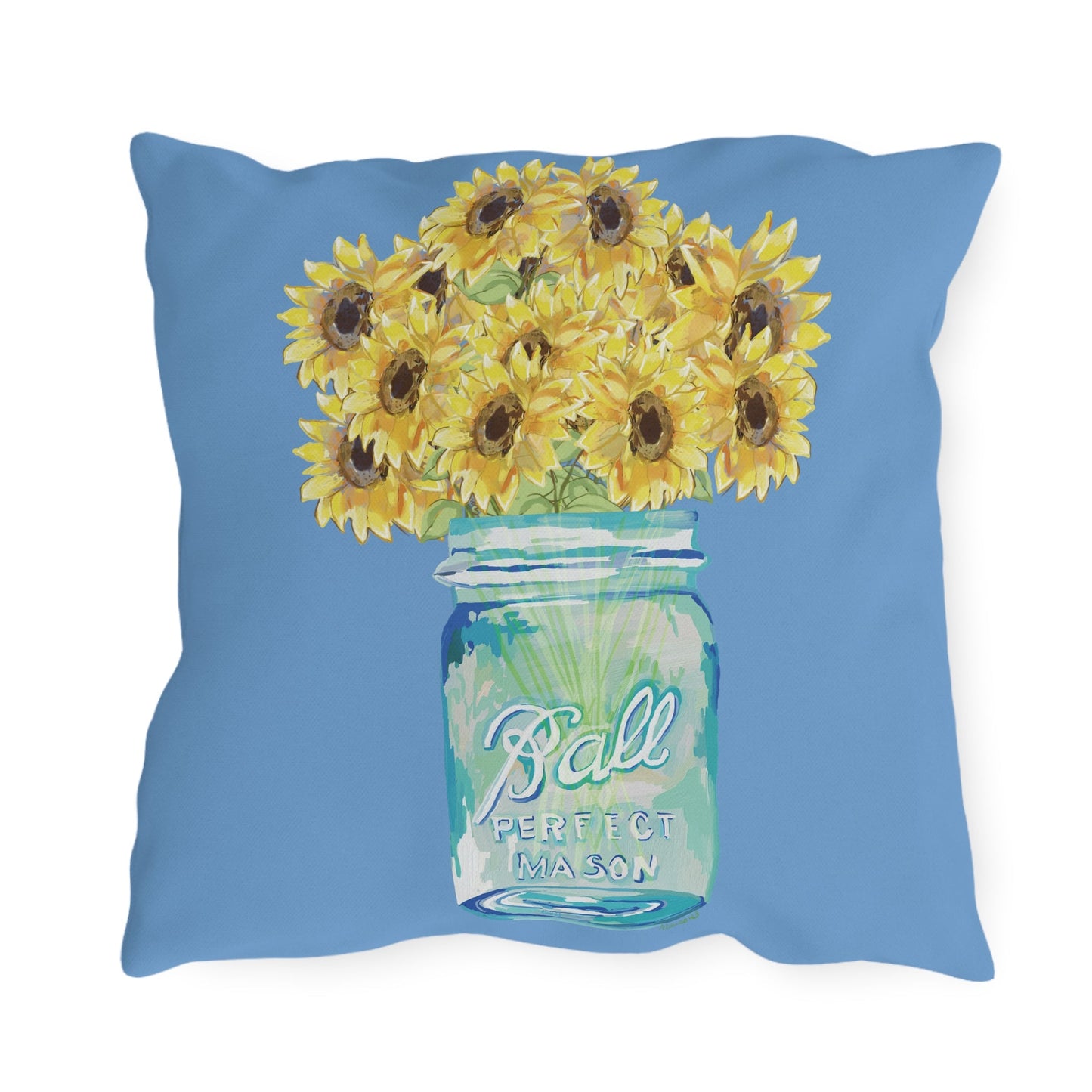 Sunflower Mason Jar Outdoor Pillows - Blue Cava