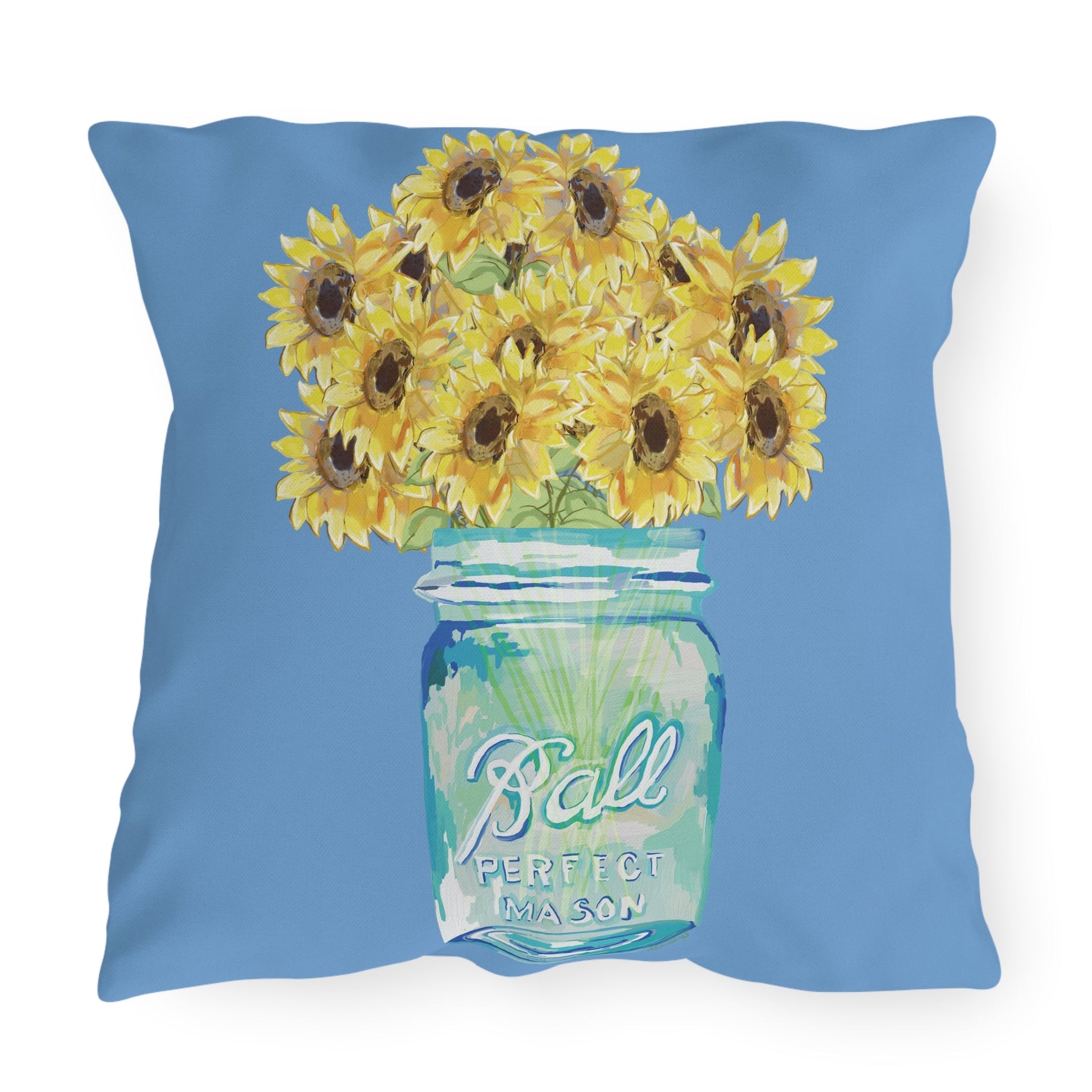 Sunflower Mason Jar Outdoor Pillows - Blue Cava