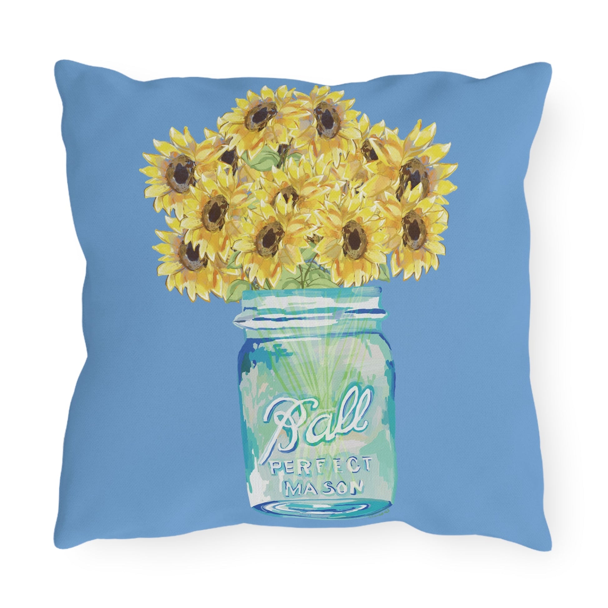 Sunflower Mason Jar Outdoor Pillows - Blue Cava